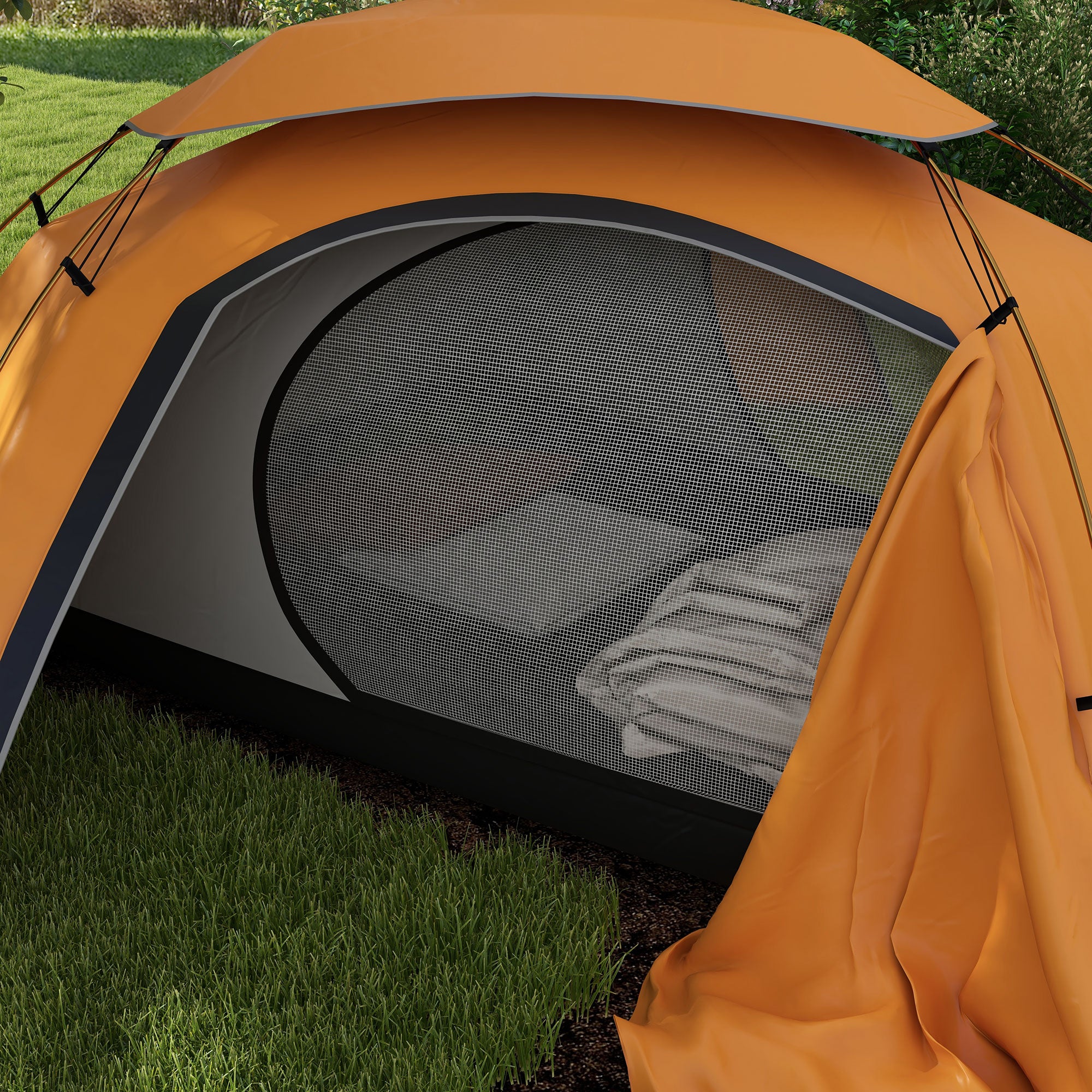 Outsunny Aluminium Frame Camping Tent Dome Tent with Removable Rainfly, 2000mm Waterproof, for 1-2 Man, Orange - North Peak Garden Furniture
