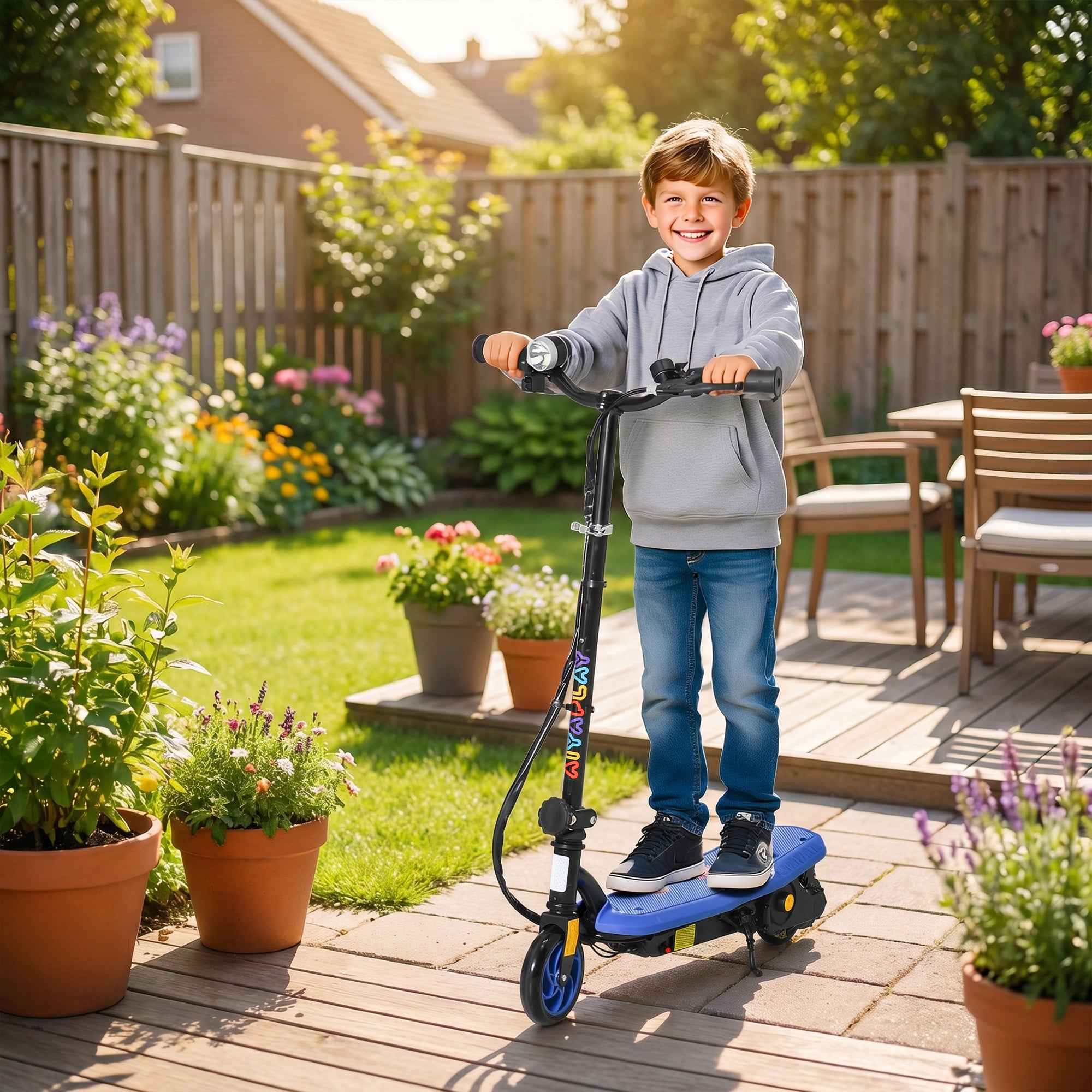 HOMCOM Foldable Electric Scooter, with LED Headlight, for Ages 7-14 Years - Blue