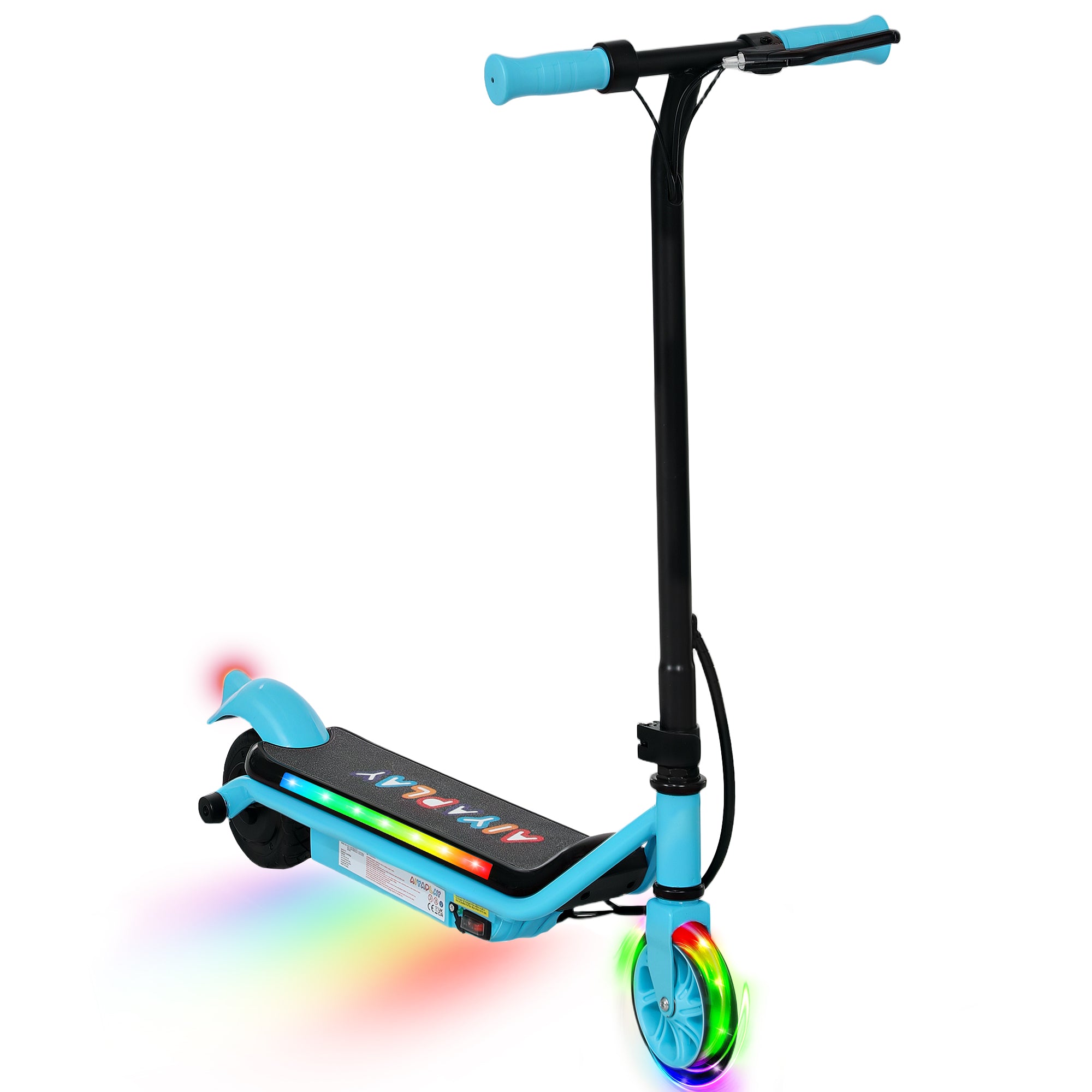 AIYAPLAY Electric Scooter for Kids Ages 6-14, with Dual Brakes, Flash Wheel and Colourful Light, Kids Electric Scooter E Scooter, Up to 12 KM/H & 10 KM, Blue - North Peak Garden Furniture