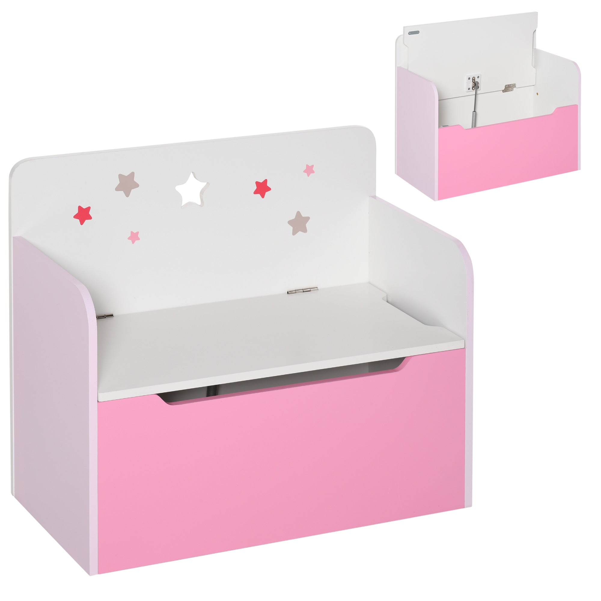 HOMCOM Kids Wooden Toy Box Children Storage Chest Bench Organiser Safety Hinge Bedroom Playroom Furniture Pink - North Peak Garden Furniture