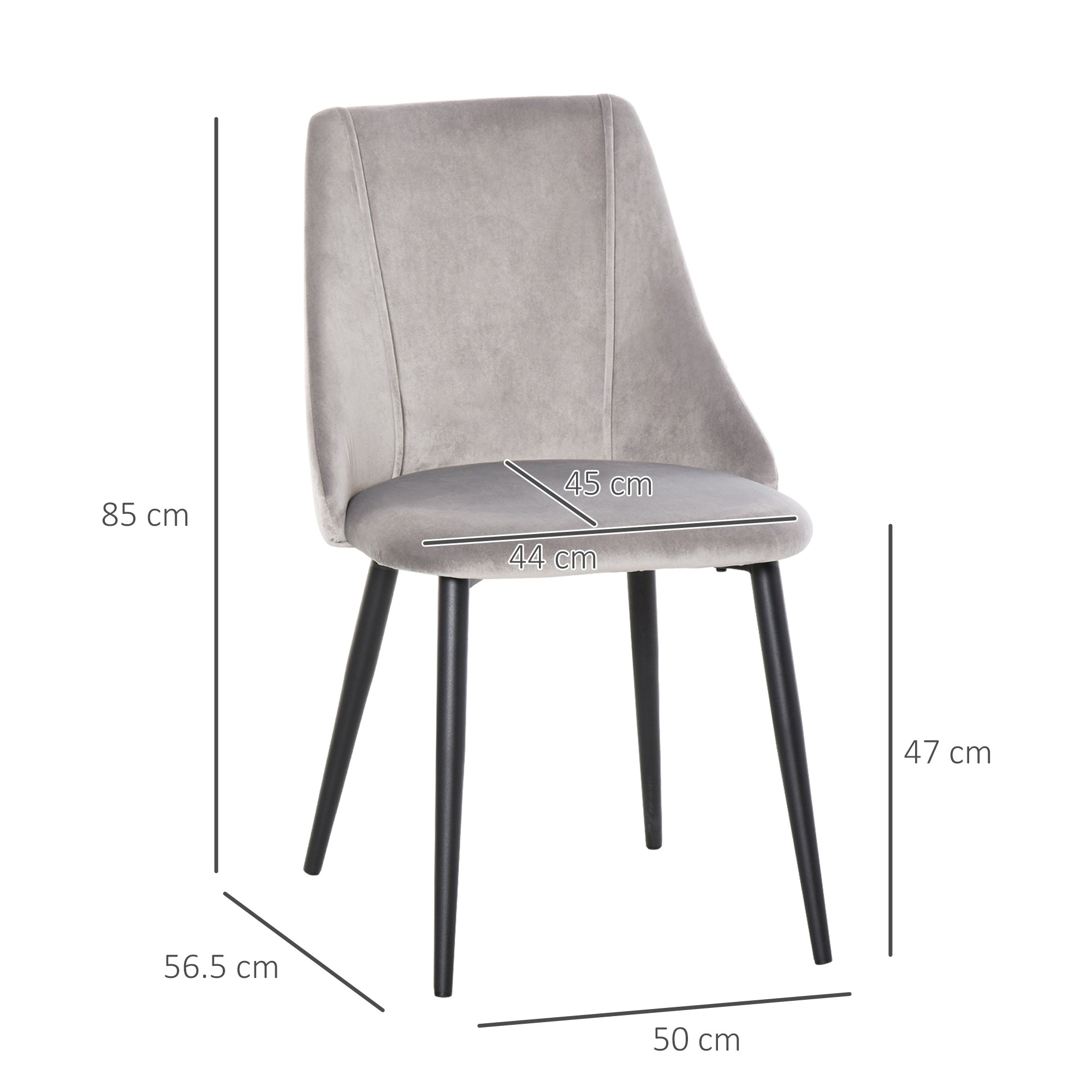 HOMCOM Dining Chairs Set of 2, Modern Upholstered Velvet-Touch Fabric Accent High Back Chairs with Metal Legs for Kitchen, Grey - North Peak Garden Furniture
