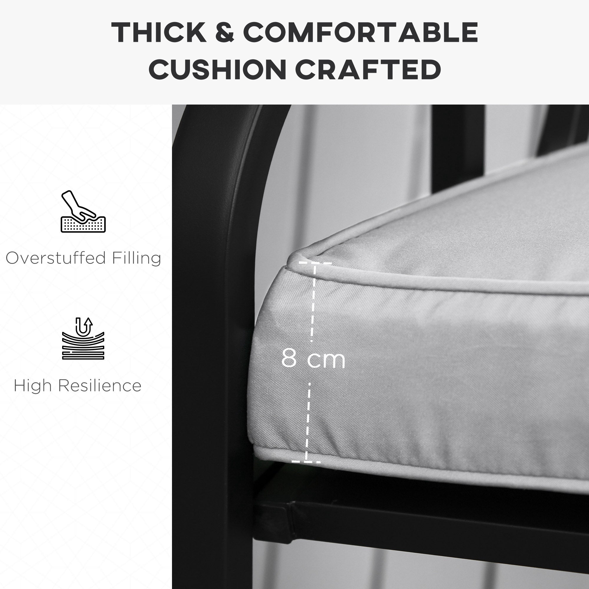 Outsunny 2 Seater Garden Bench Cushion -Light Grey - North Peak Garden Furniture