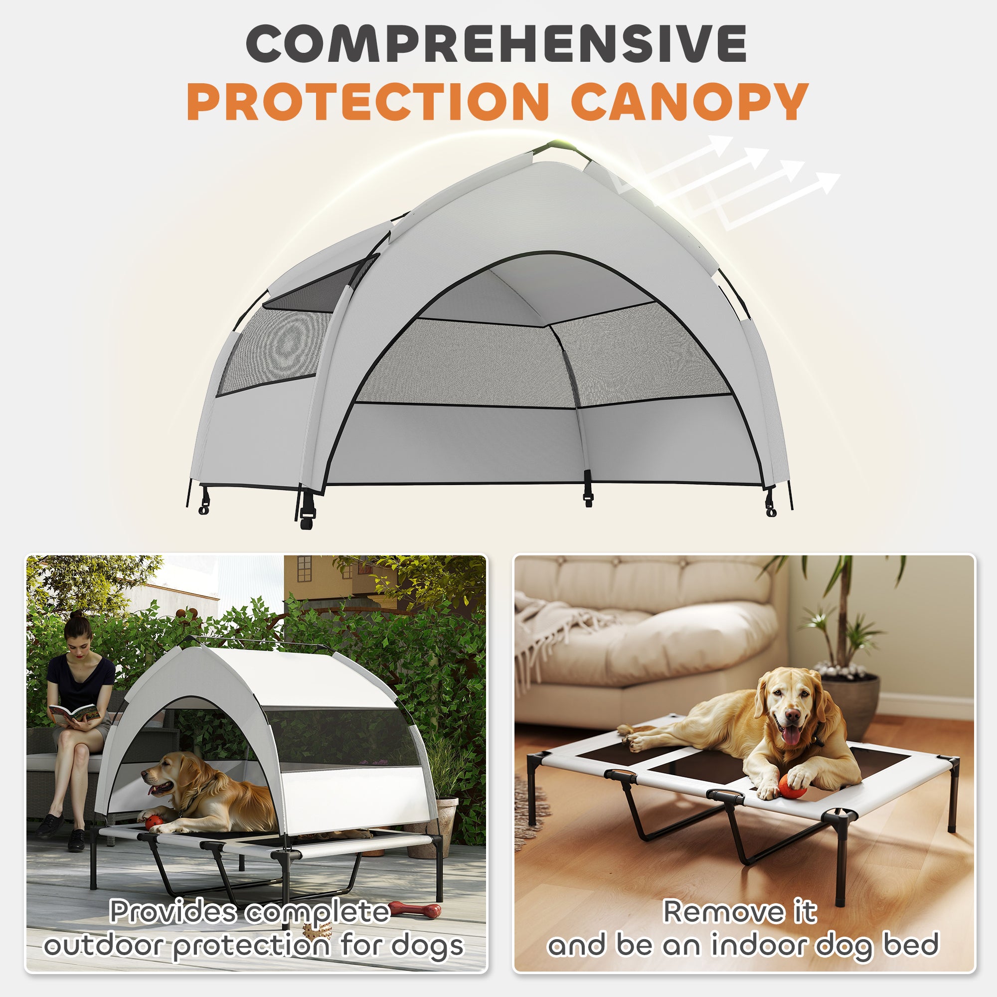 PawHut Portable Elevated Dog Bed with Removable Canopy, Cooling Raised Pet Cot for Large Dogs, 106 x 76 x 94 cm - North Peak Garden Furniture