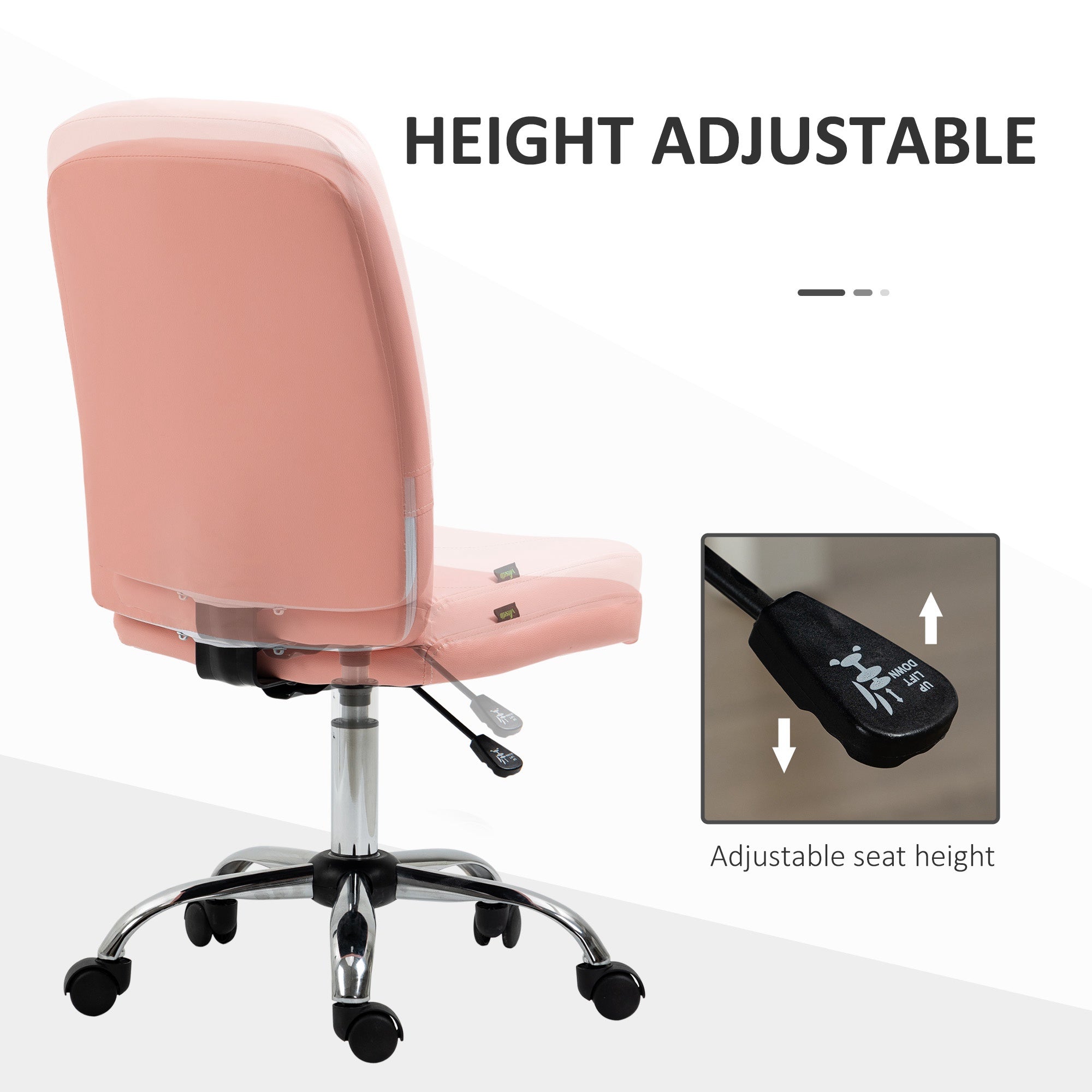 Vinsetto Armless Faux Leather Office Chair - Pink - North Peak Garden Furniture