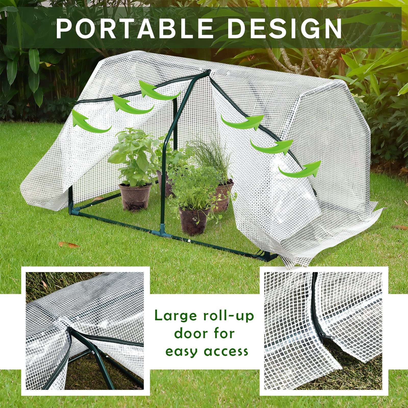 Outsunny Mini Greenhouse Grow House PVC Cover Steel Frame White 99L x 71W x 60H cm - North Peak Garden Furniture
