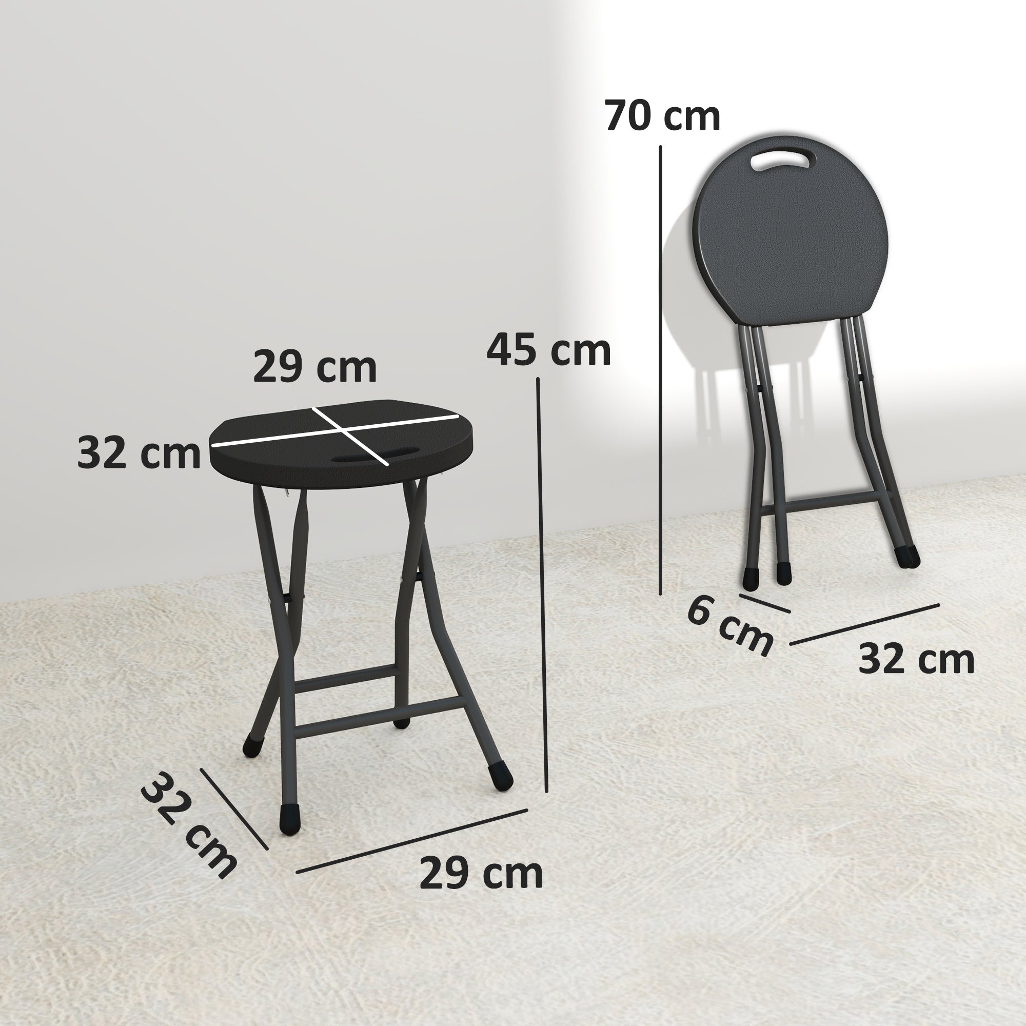 Outsunny Folding Stool Set of 4, Decorative Garden Stool Set with Safety Latch, Foldable Garden Stools with Powder-Coated Steel Legs HDPE Seat and Handle for Indoor and Outdoor, Charcoal Grey