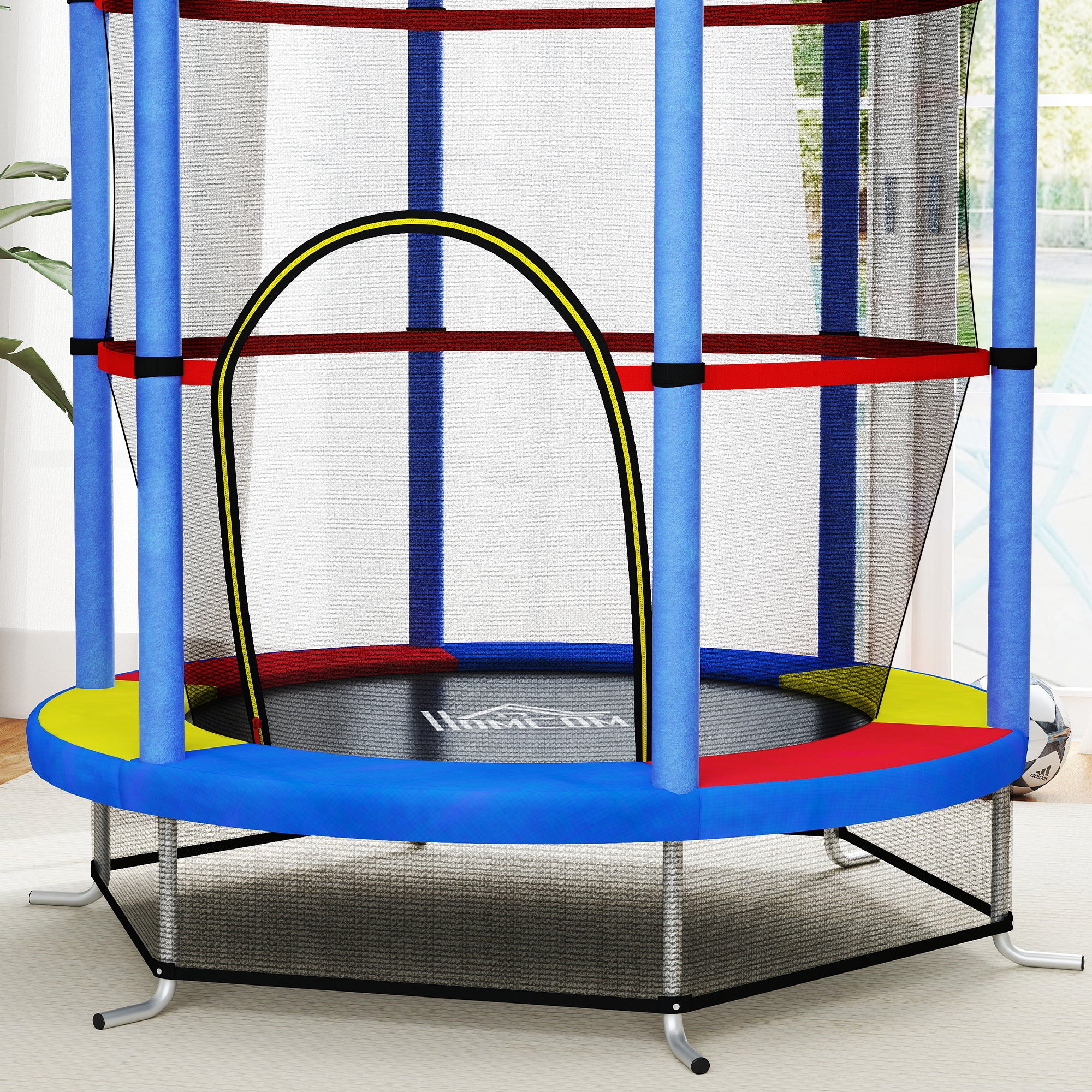 HOMCOM Kids Trampoline, with Enclosure Net, Steel Frame, for Ages 3-6 Years - MultiColoured - North Peak Garden Furniture