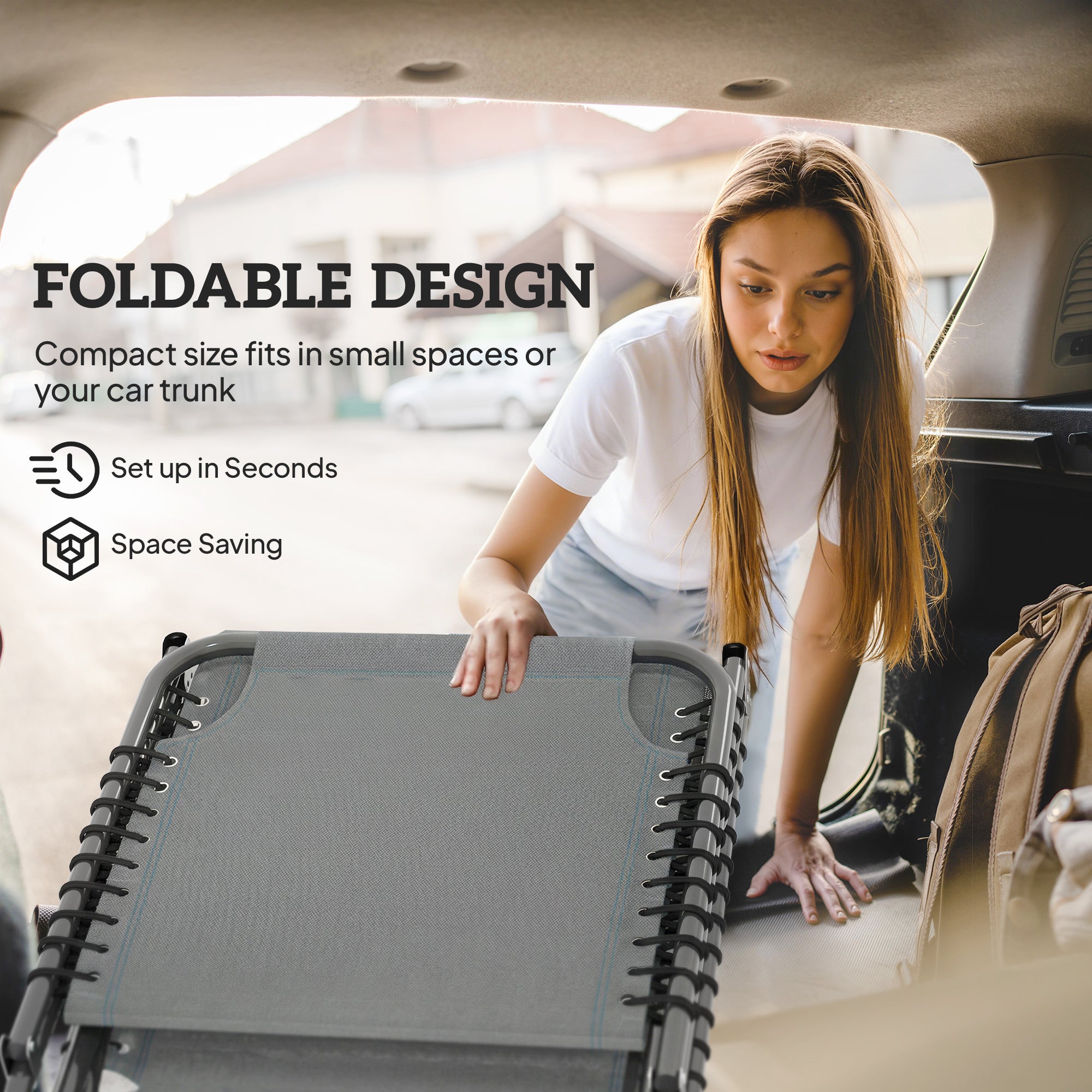 Outsunny Folding Sun Lounger, with Four-Position Back - Light Grey