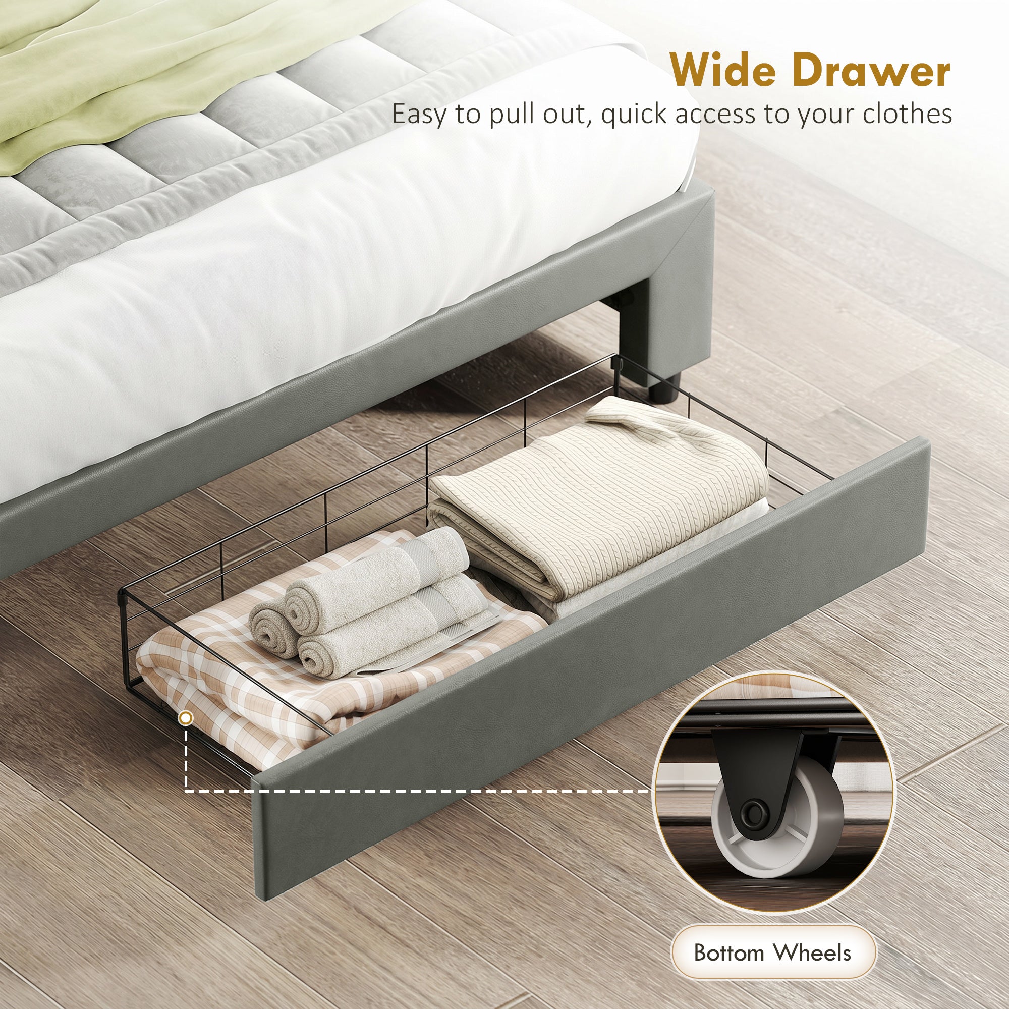 HOMCOM PU Leather King Size Ottoman Bed Frame, with Front Drawer - Grey