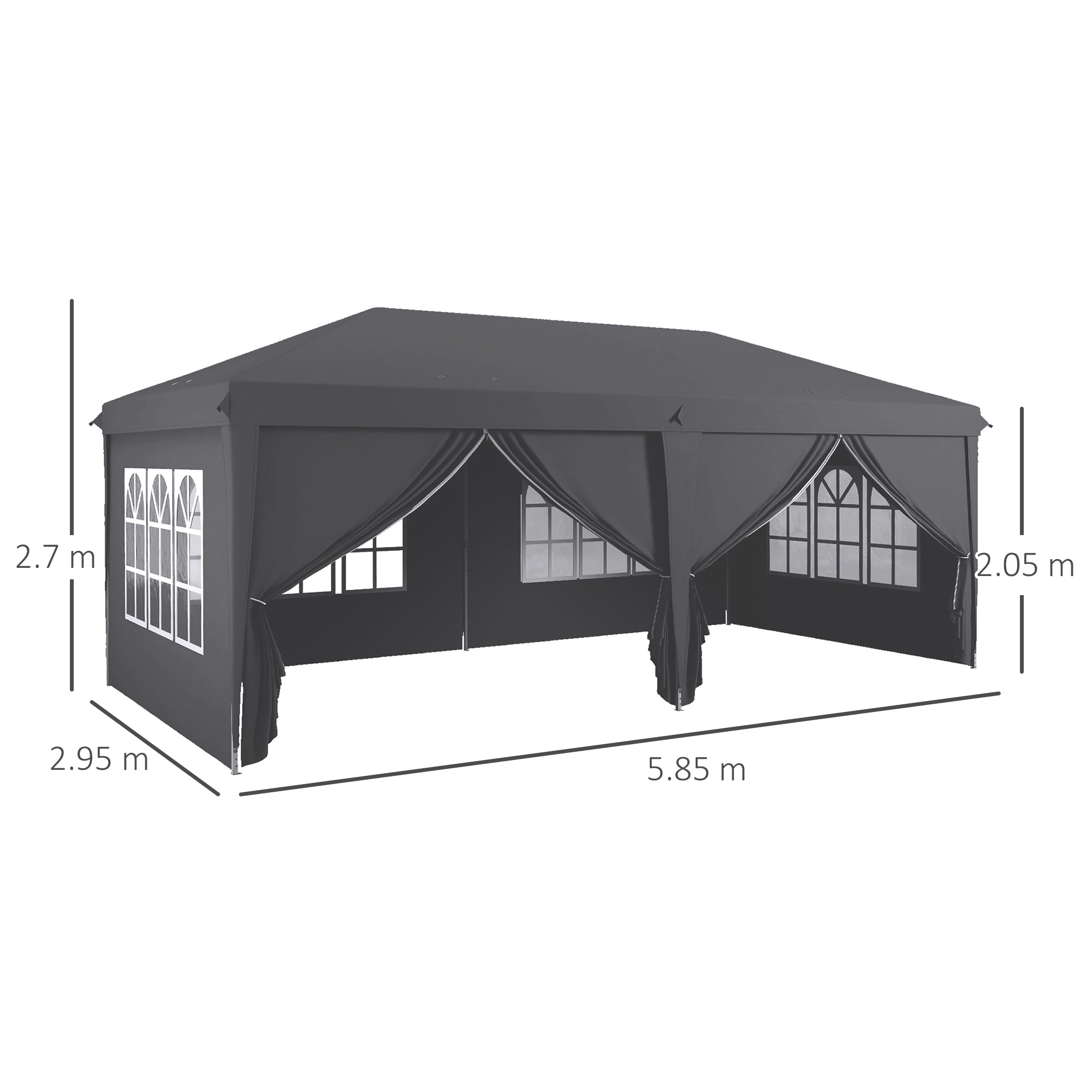 Outsunny 3 x 6m Pop-Up Gazebo, with Curtain Walls and Windows - Grey - North Peak Garden Furniture