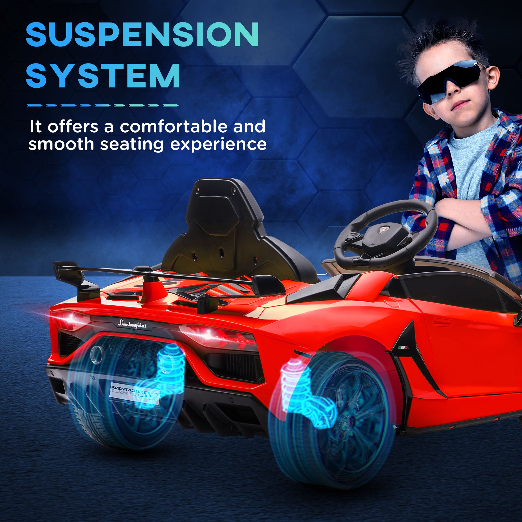 HOMCOM Lamborghini Licensed 12V kids Electric Car w/ Butterfly Doors, Remote, Music, Horn, Suspension - Red - North Peak Garden Furniture
