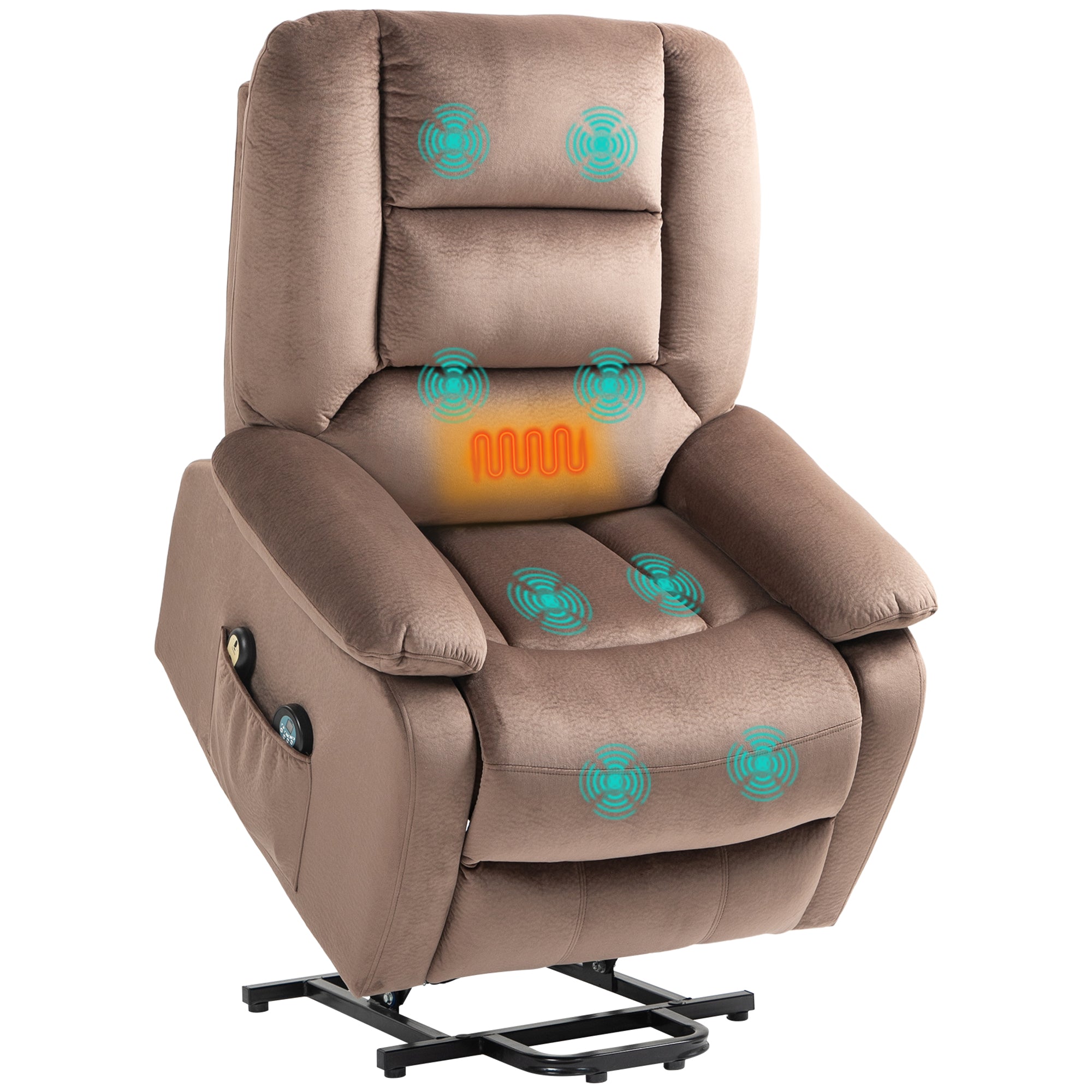 HOMCOM Velvet-Feel Electric Lift-and-Recline Massage Armchair, with Remote - Brown