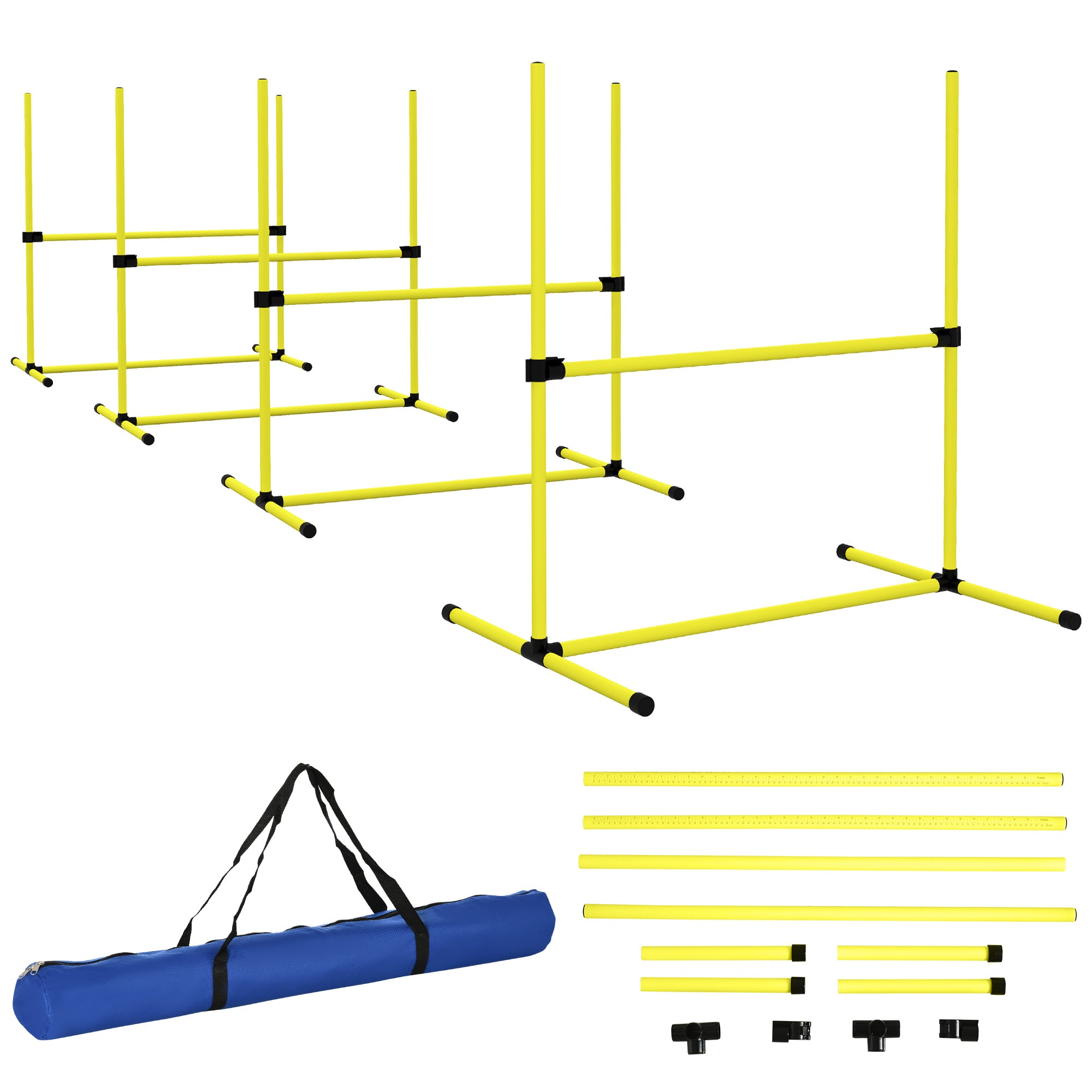 PawHut 4 Pieces Dog Agility Training Equipment, Adjustable Height Jumps Hurdle with Carrying Bag for Outdoor, Yellow - North Peak Garden Furniture