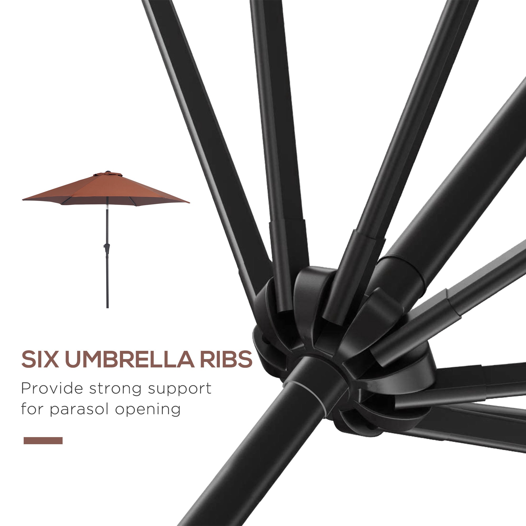 Outsunny 2.6M Garden Parasol Umbrella with Tilt and Crank, Outdoor Sun Parasol Sunshade Shelter with Aluminium Frame, Coffee - North Peak Garden Furniture