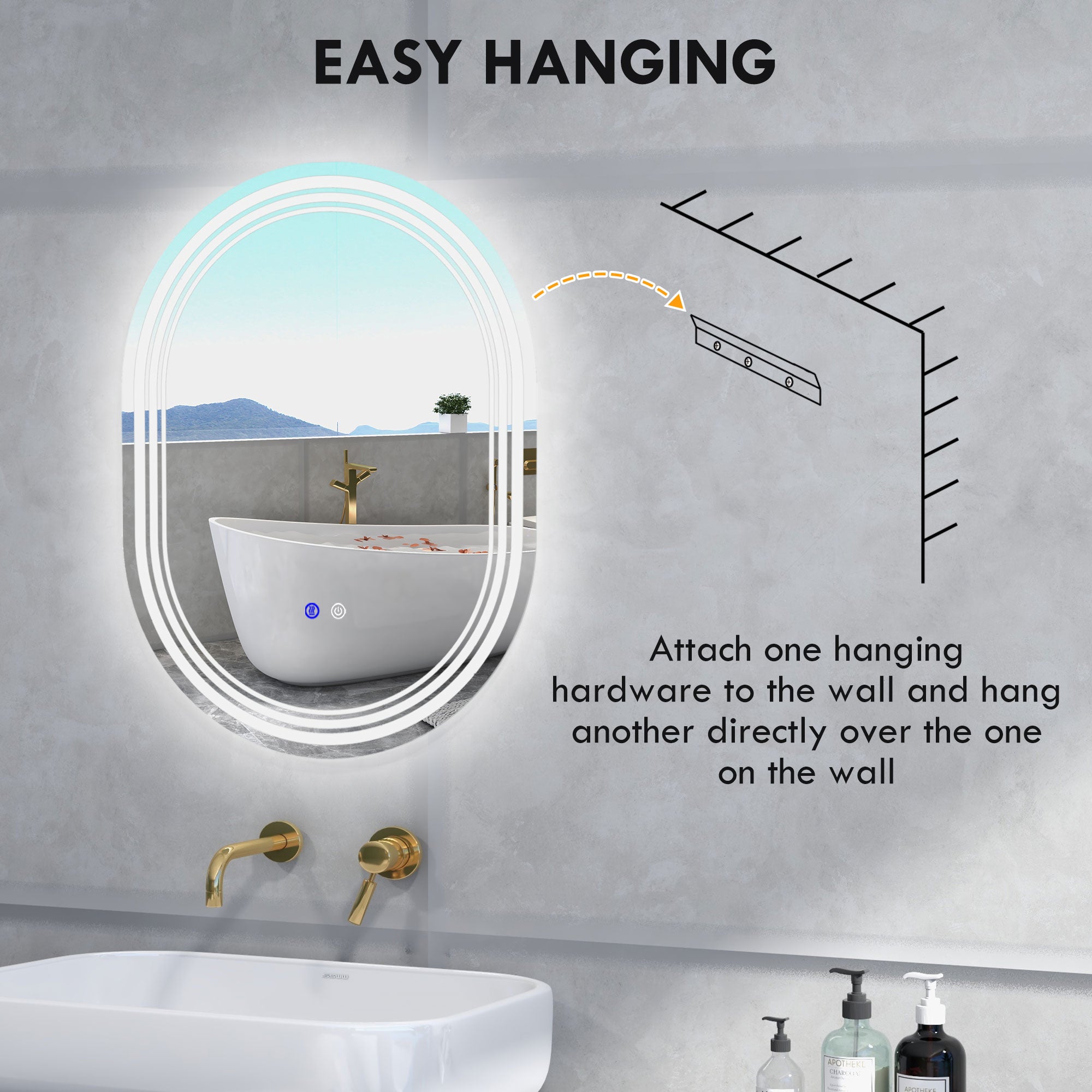 kleankin 700 x 500mm Bathroom Mirror with LED Lights Makeup Mirror with Anti-fog Touch, Switch, Vertical or Horizontal - North Peak Garden Furniture
