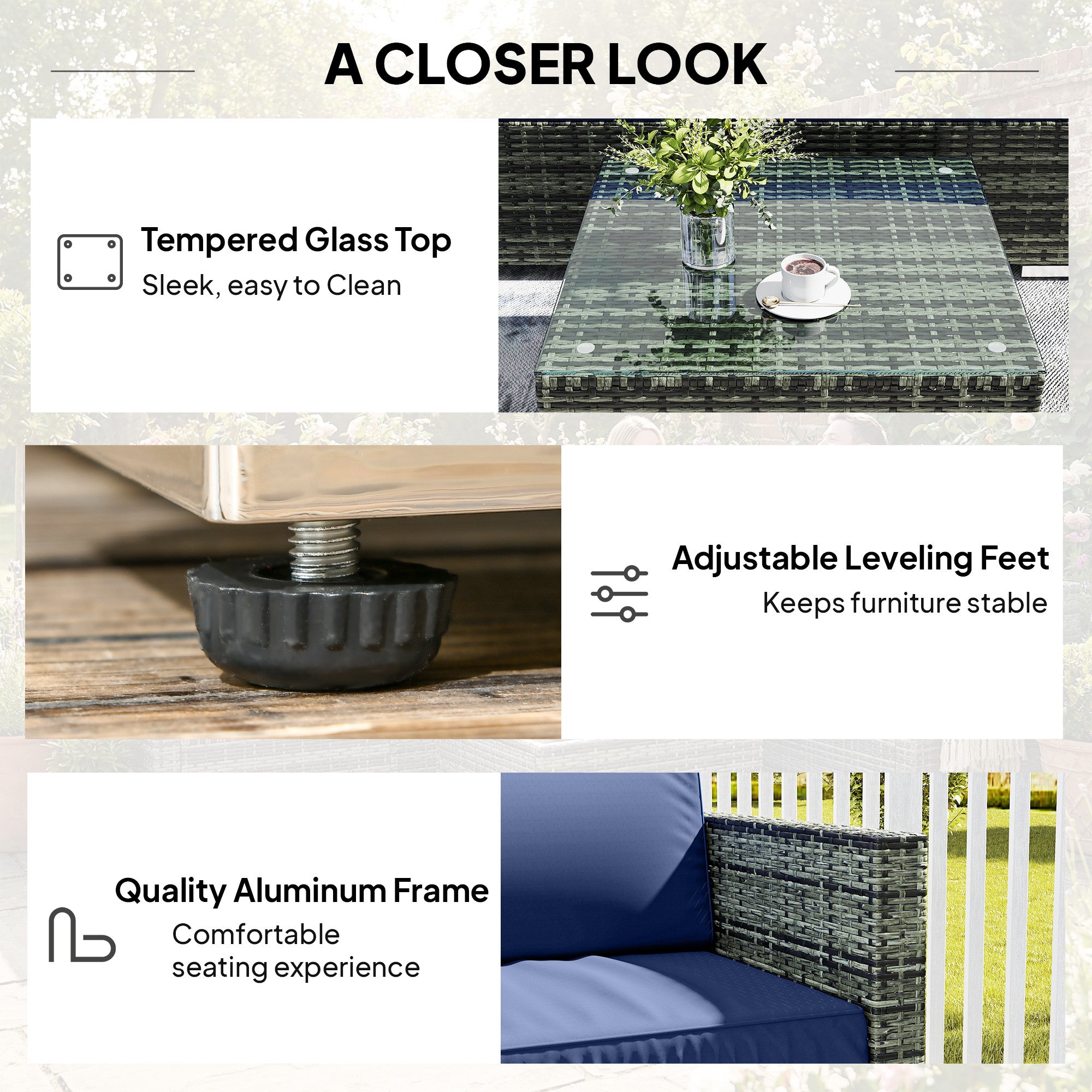 Outsunny Four-Piece Rattan Sofa Set - Blue