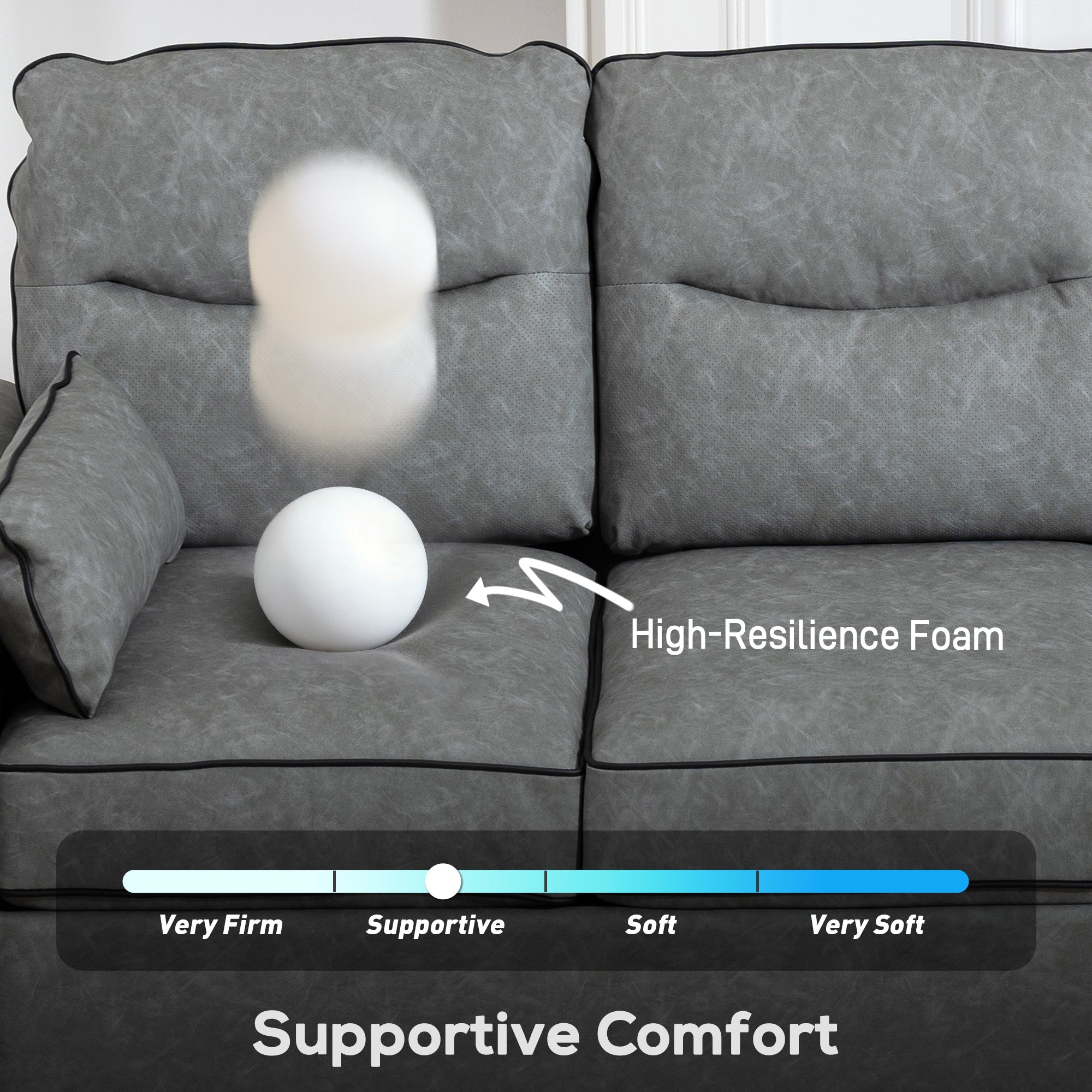 HOMCOM 3 Seater Sofa, Faux Leather Couch - Grey