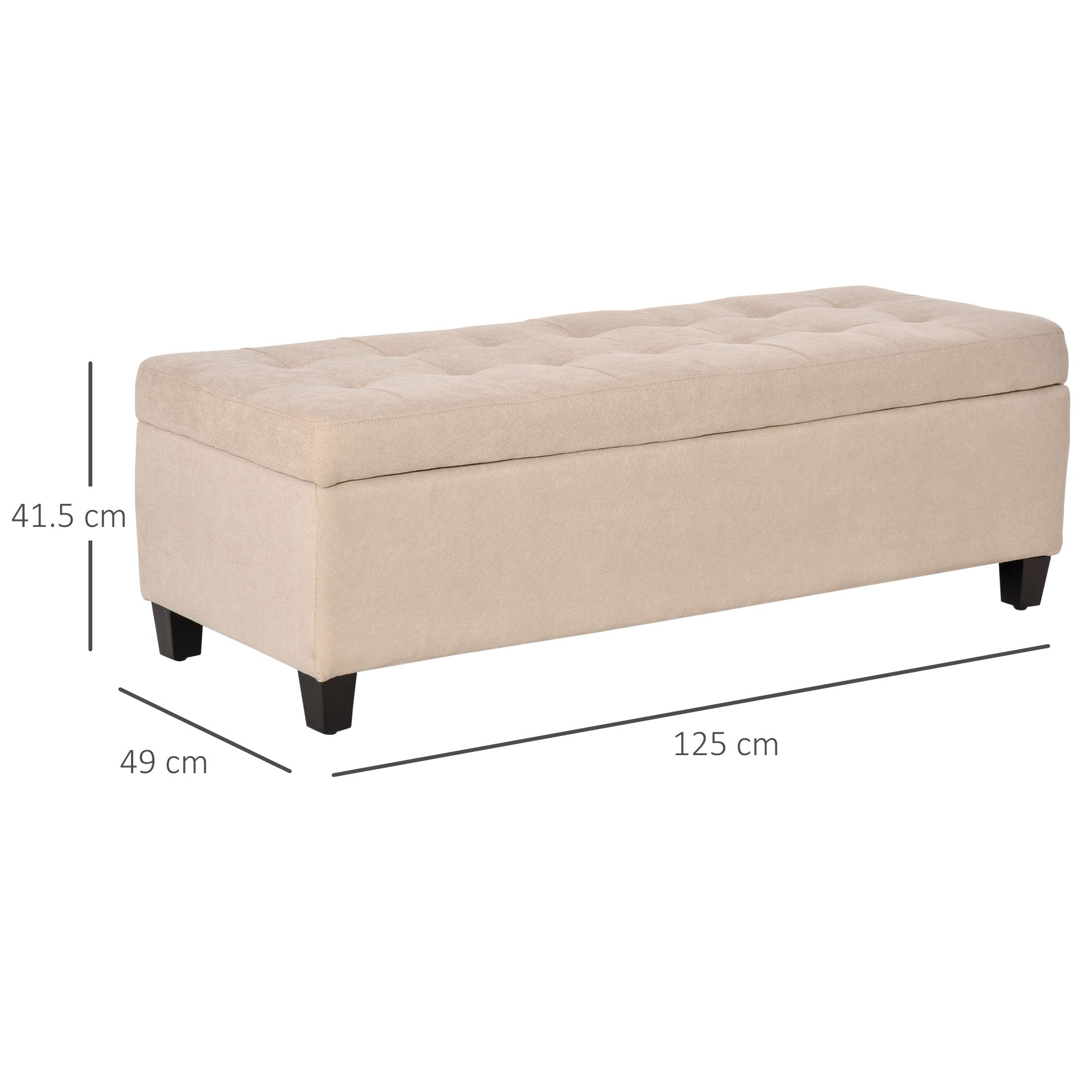 HOMCOM Linen Storage Ottoman, End of Bed Bench, Padded Footrest Seat with Tufting Design, Hinged Lid and Wood Frame 125L x 49W x 41.5H cm Beige - North Peak Garden Furniture