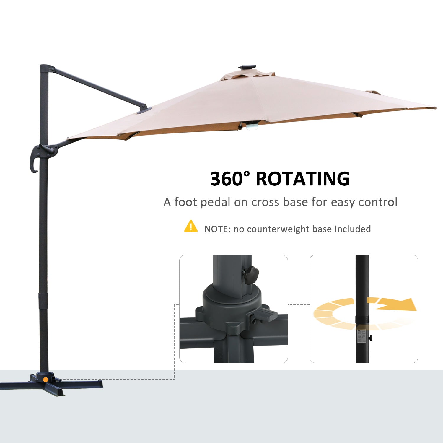 Outsunny 3(m) LED Cantilever Parasol Outdoor Sun Umbrella w/ Base Solar Lights Brown - North Peak Garden Furniture