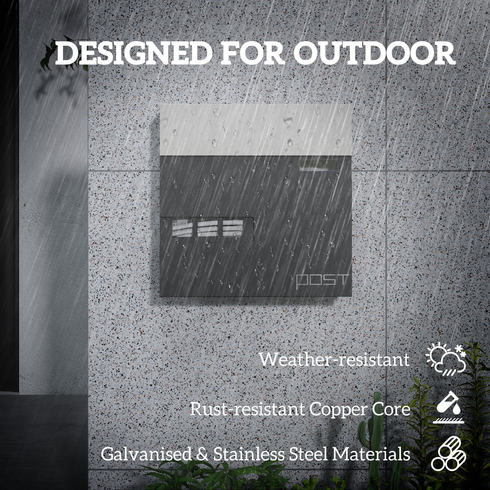 HOMCOM Locking Galvanised Steel Letterbox - Charcoal Grey/Black - North Peak Garden Furniture