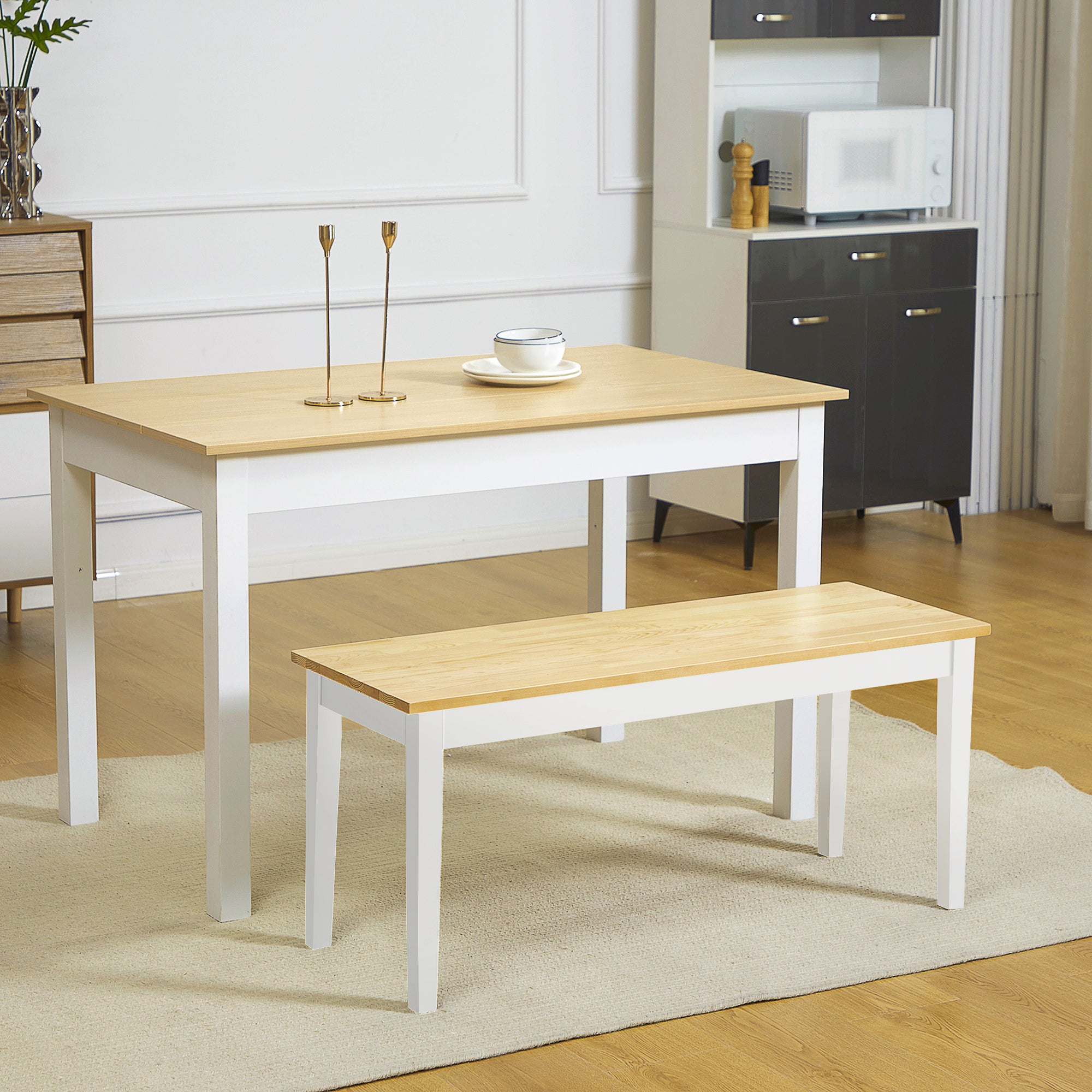 HOMCOM 102 cm Wood Dining Bench for 2 People, Wooden Bench for Kitchen, Dining Room, Entryway, White - North Peak Garden Furniture