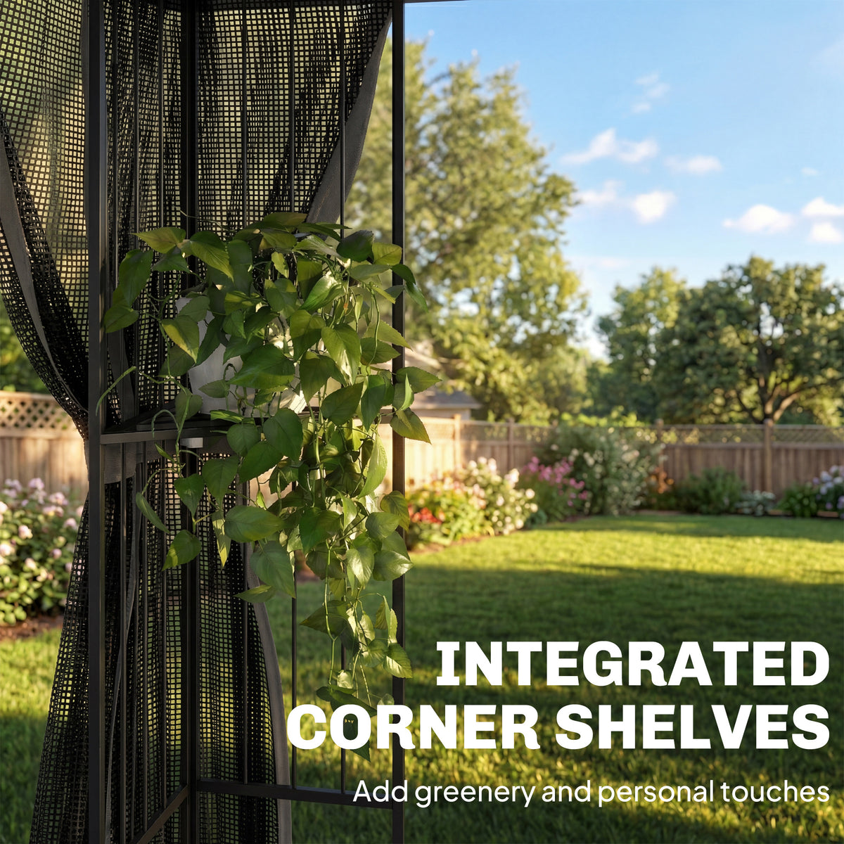 Outsunny 3 x 3 m Outdoor Garden Gazebo with Post Shelves, UPF50+ Double Roof Patio Permanent Pavilion, Grey