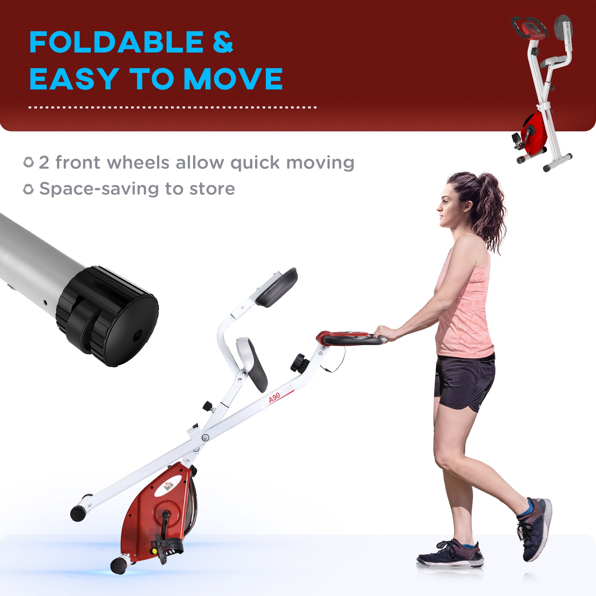 HOMCOM Exercise Bike Fitness Bicycle Indoor trainer Foldable 8-level Magnetic Resistance Adjustable w/LCD Monitor Pulse Sensor, Red - North Peak Garden Furniture