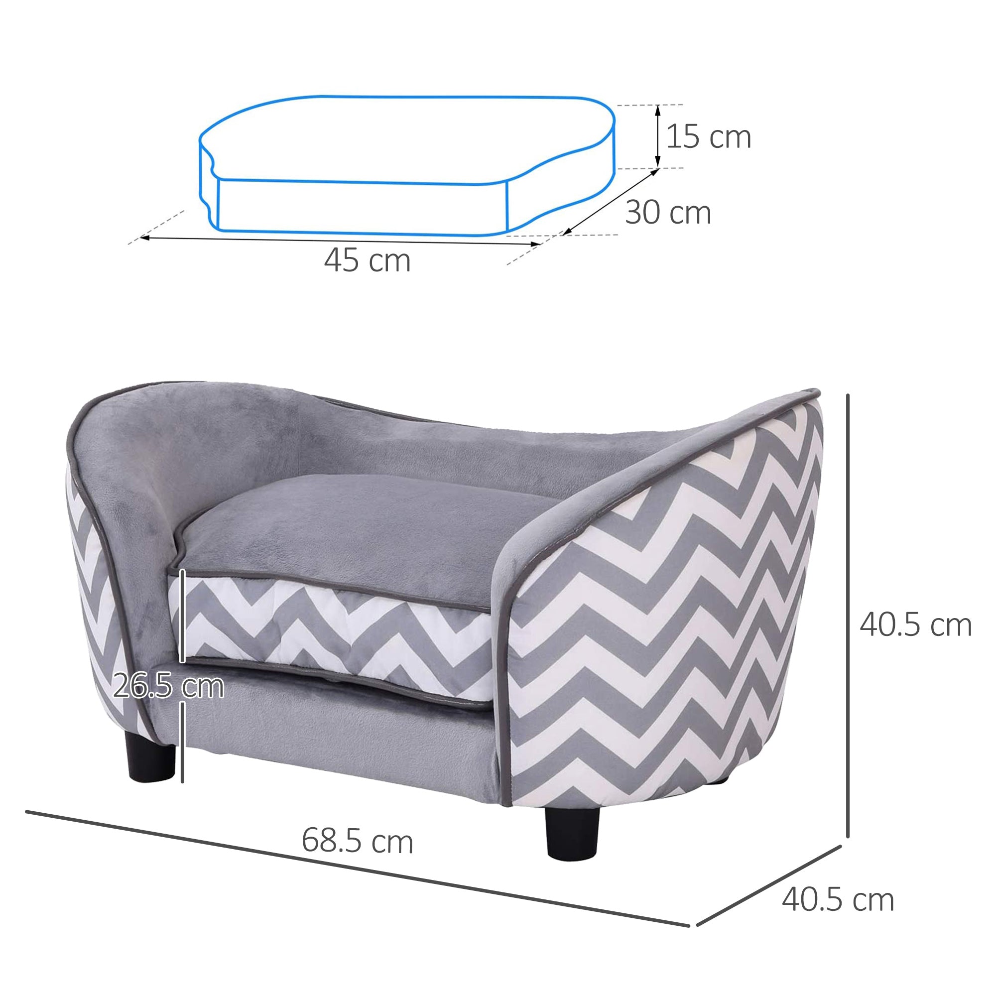 PawHut Dog Sofa Pet Couch for XS Dogs w/ Removable Sponge Padded Cushion - Grey - North Peak Garden Furniture