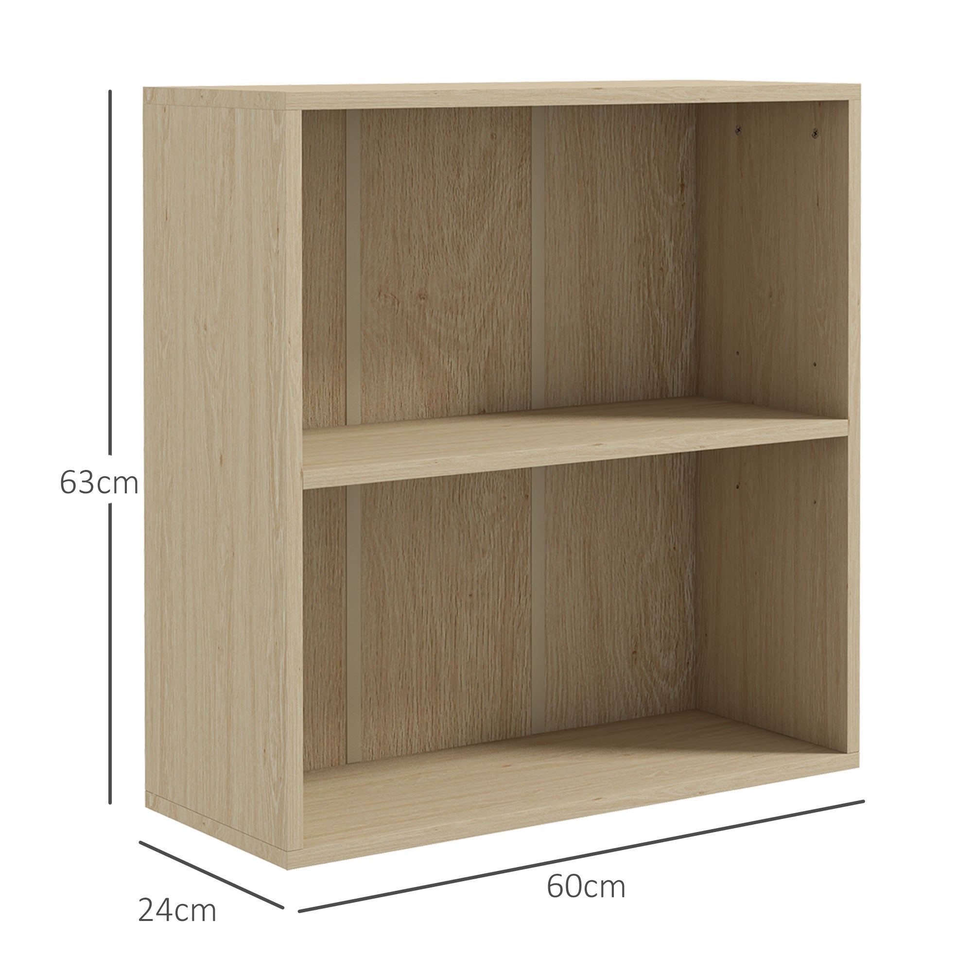 HOMCOM 2 Tier Bookshelf, Low Bookcase with Adjustable Shelf, 2 Compartments for Home Office, Living Room, Study, Natural - North Peak Garden Furniture