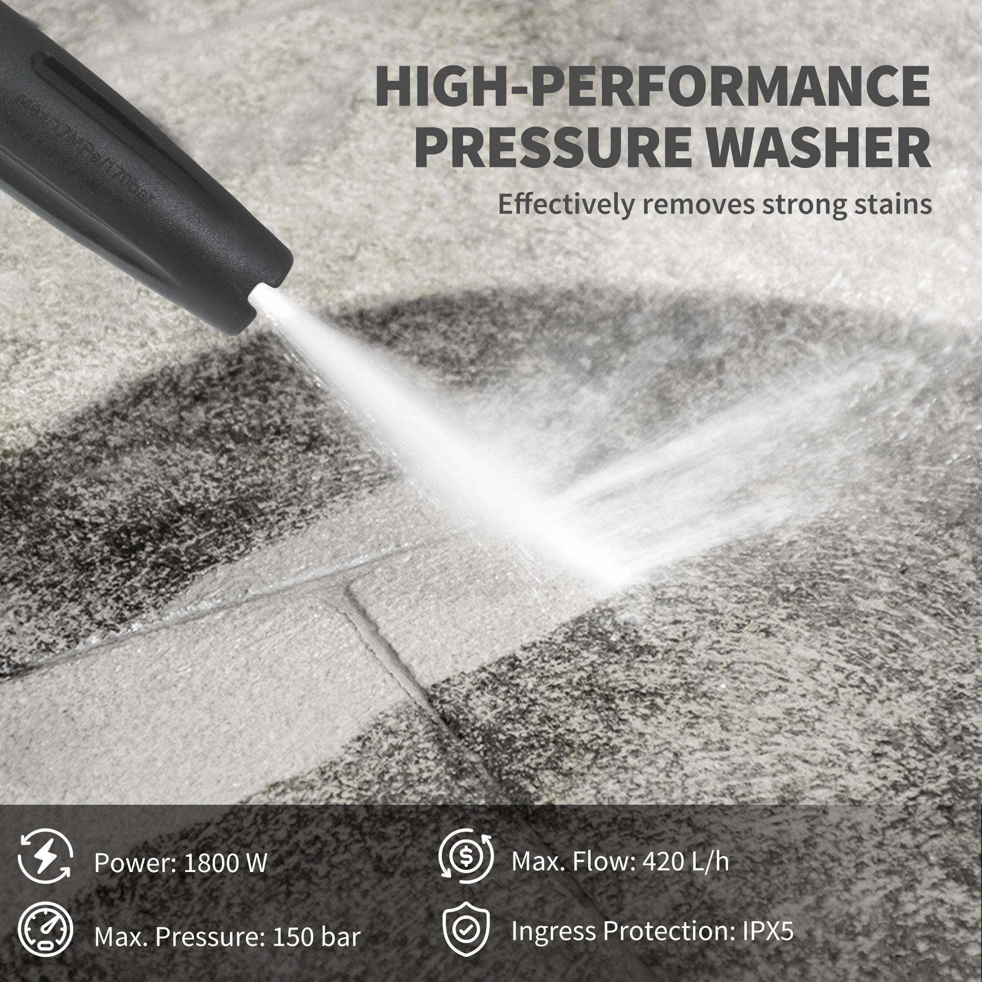 Outsunny 1800W High Pressure Washer, 150 Bar Pressure, 420 L/h Flow, Portable Electric Power Washer Jet Wash Cleaner with Adjustable Nozzle, 6M Hose, Steel Handle for Home Patio Car Driveway, Green - North Peak Garden Furniture