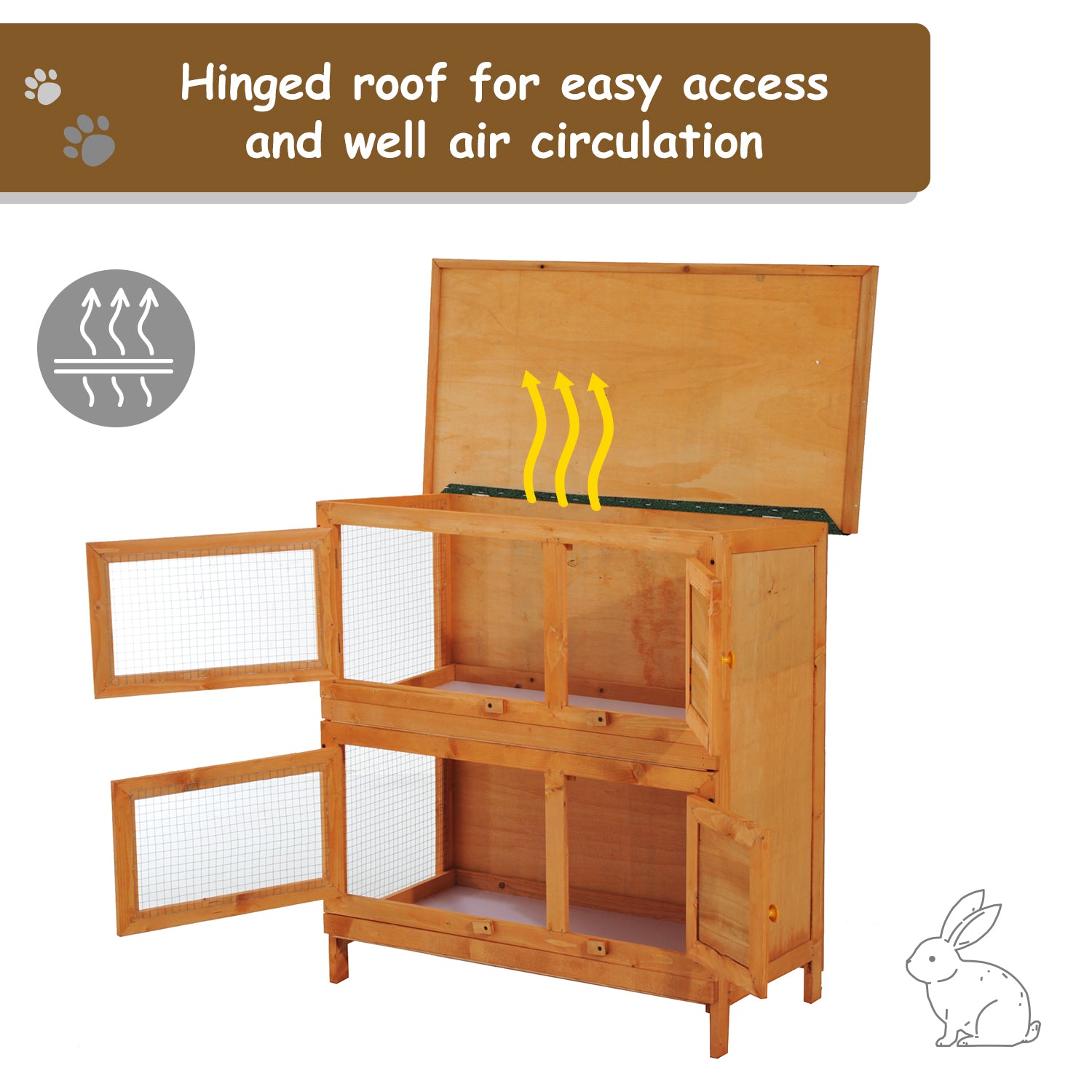 Pawhut 90cm 2 Tiers Double Decker Wooden Guinea Pigs Hutches Pet Cage - North Peak Garden Furniture