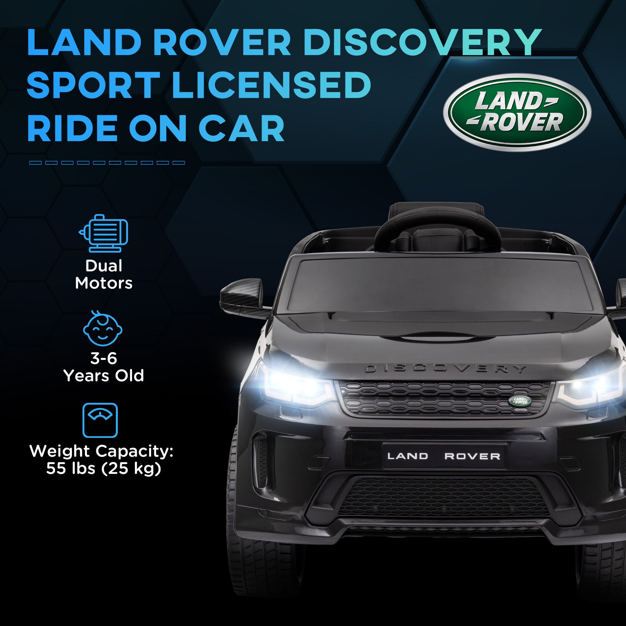 AIYAPLAY Land Rover Discovery Sport Licensed 12V Kids Ride on Car w/ Remote Control, Lights Music Horn, for 3-6 Years Black - North Peak Garden Furniture