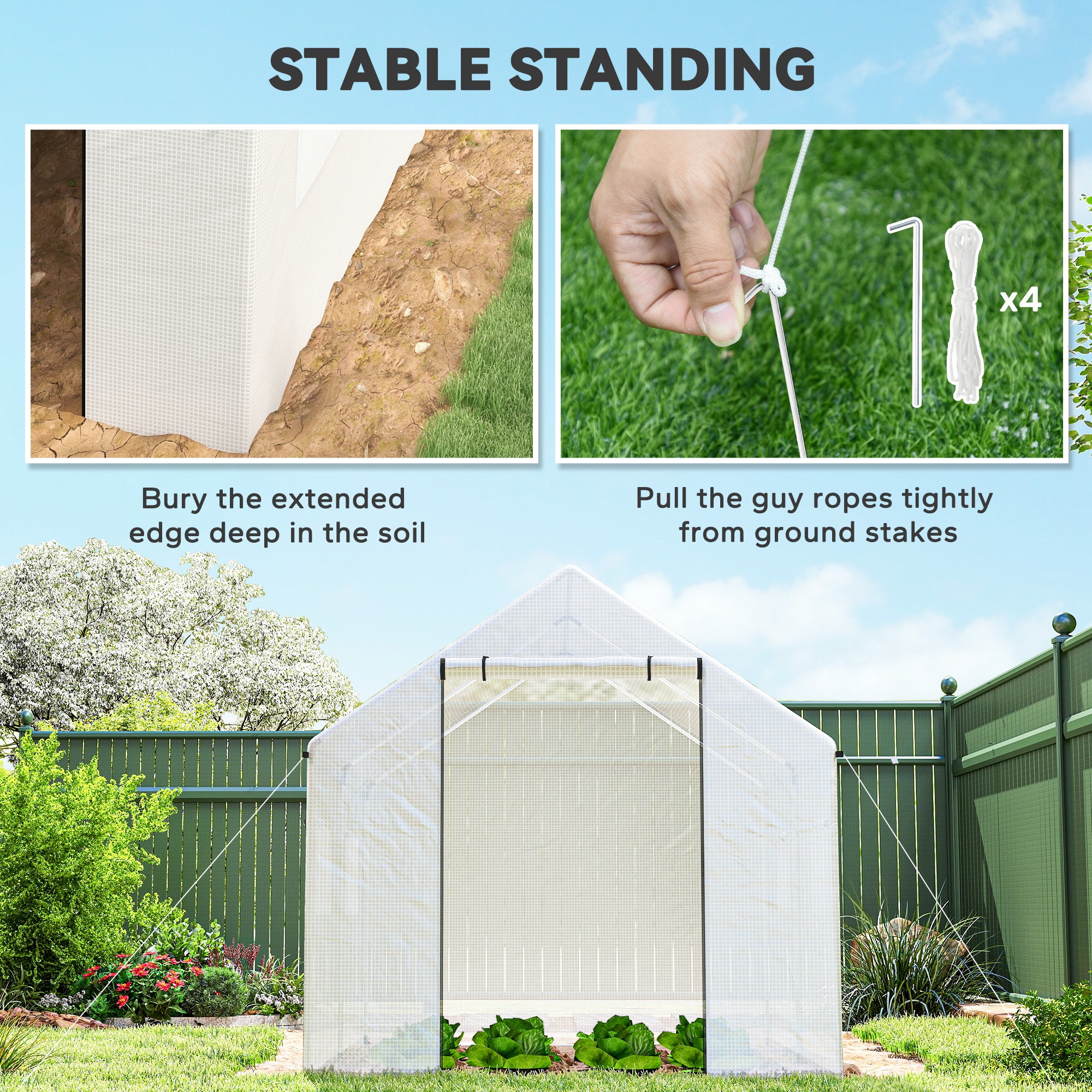 Outsunny Polyethylene Walk-in Polytunnel Greenhouse, 2 x 3(m), White