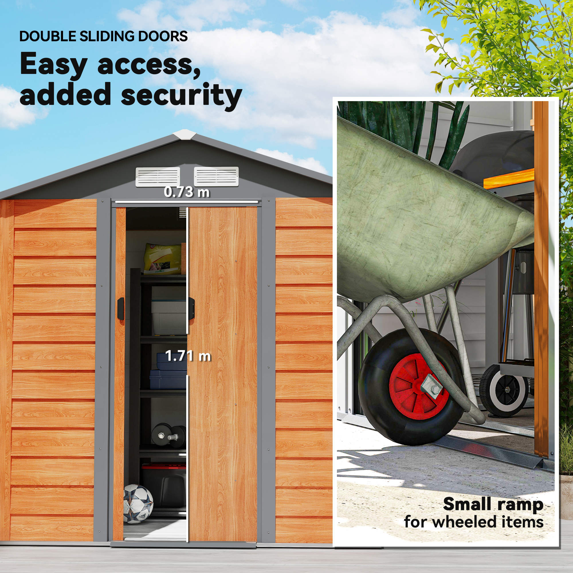 Outsunny 6.5 x 5ft Garden Shed, Metal Storage Tool House Gardening Tool Storage with Shutter Vents, Brown