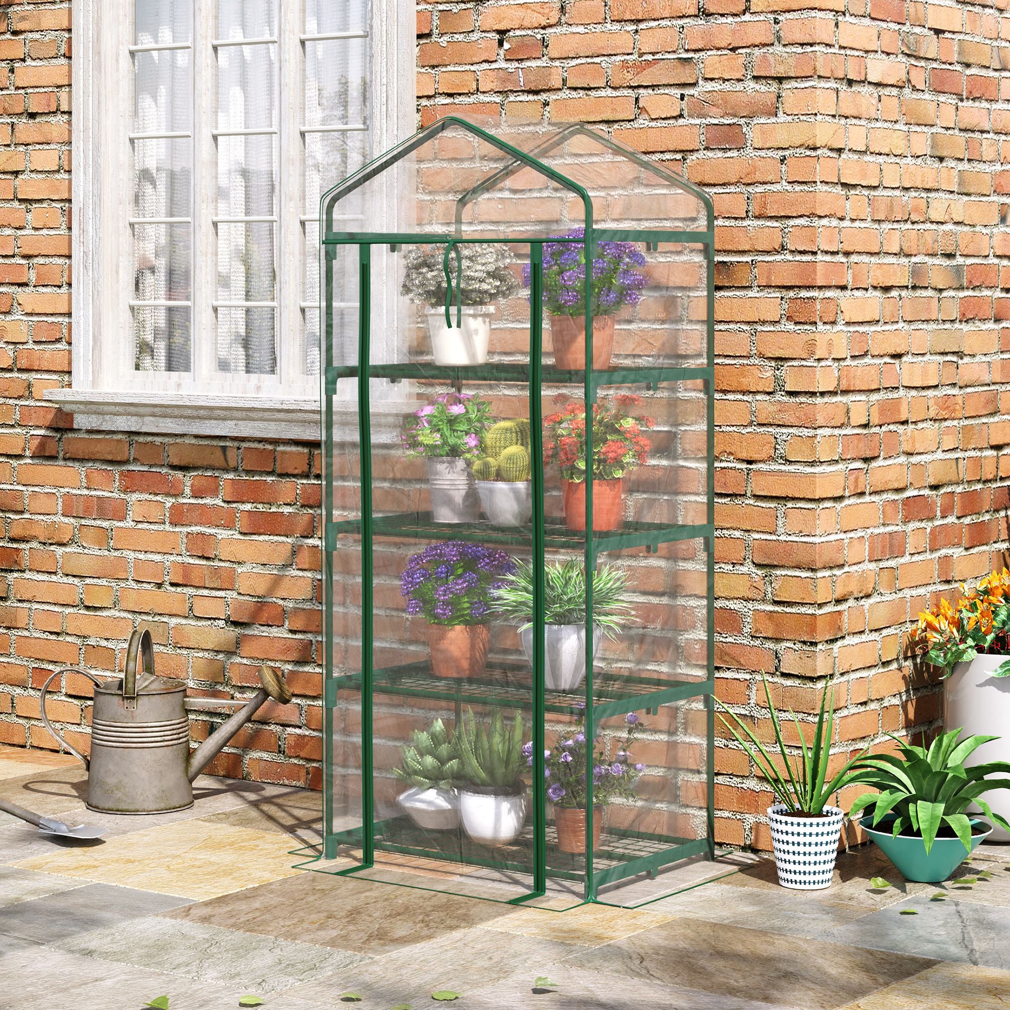 Outsunny 4 Tiers Mini Portable Greenhouse Compact Plant Grow Shed Metal Frame Transparent Clear Cover 160H x 70L x 50Wcm - North Peak Garden Furniture