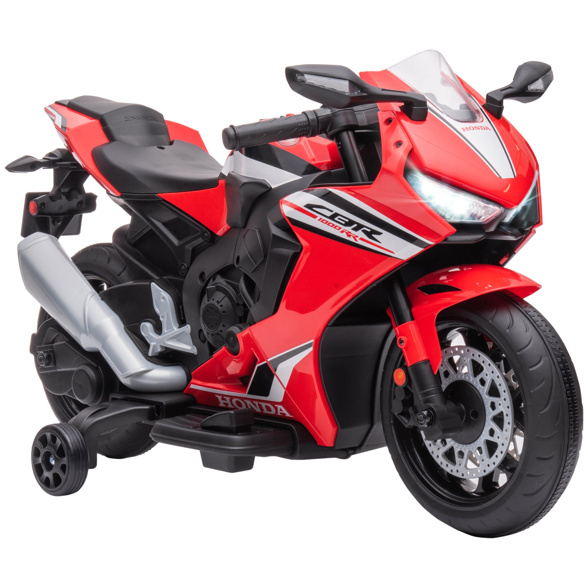 HOMCOM 6V Honda Licensed Kids Motorcycle w/ Music, Training Wheels - Red - North Peak Garden Furniture