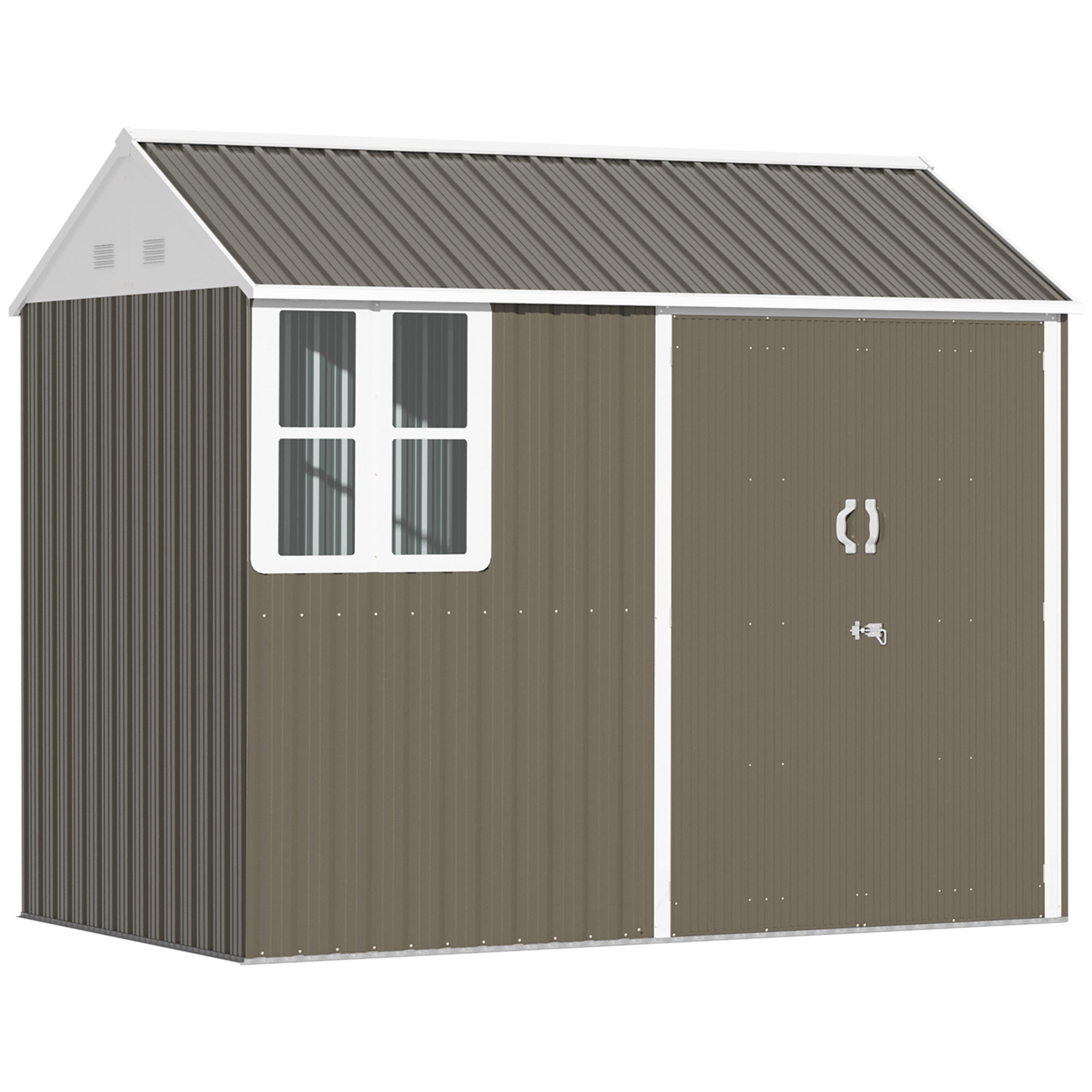 Outsunny 8 x 6 ft Galvanised Garden Shed, Outsoor Metal Storage Shed with Double Doors Window Air Vents for Patio, Lawn, Grey - North Peak Garden Furniture