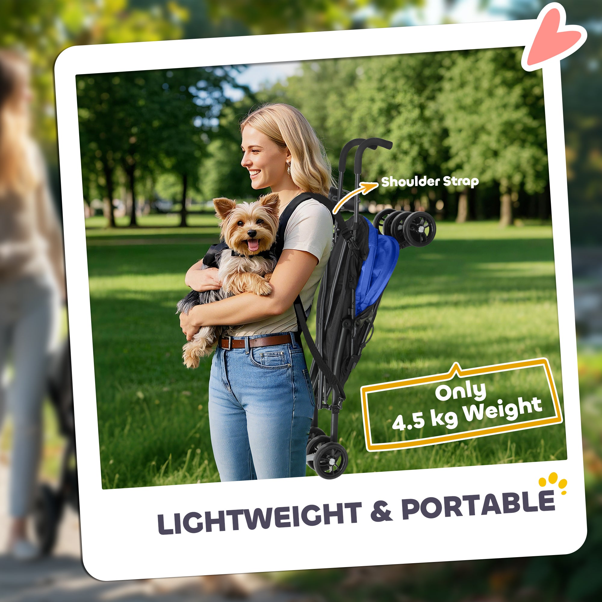 PawHut Umbrella Structure Dog Stroller, Lightweight & Portable Dog Pram w/ Shoulder Strap, Storage Bag & Cup Holder, Dark Blue - North Peak Garden Furniture
