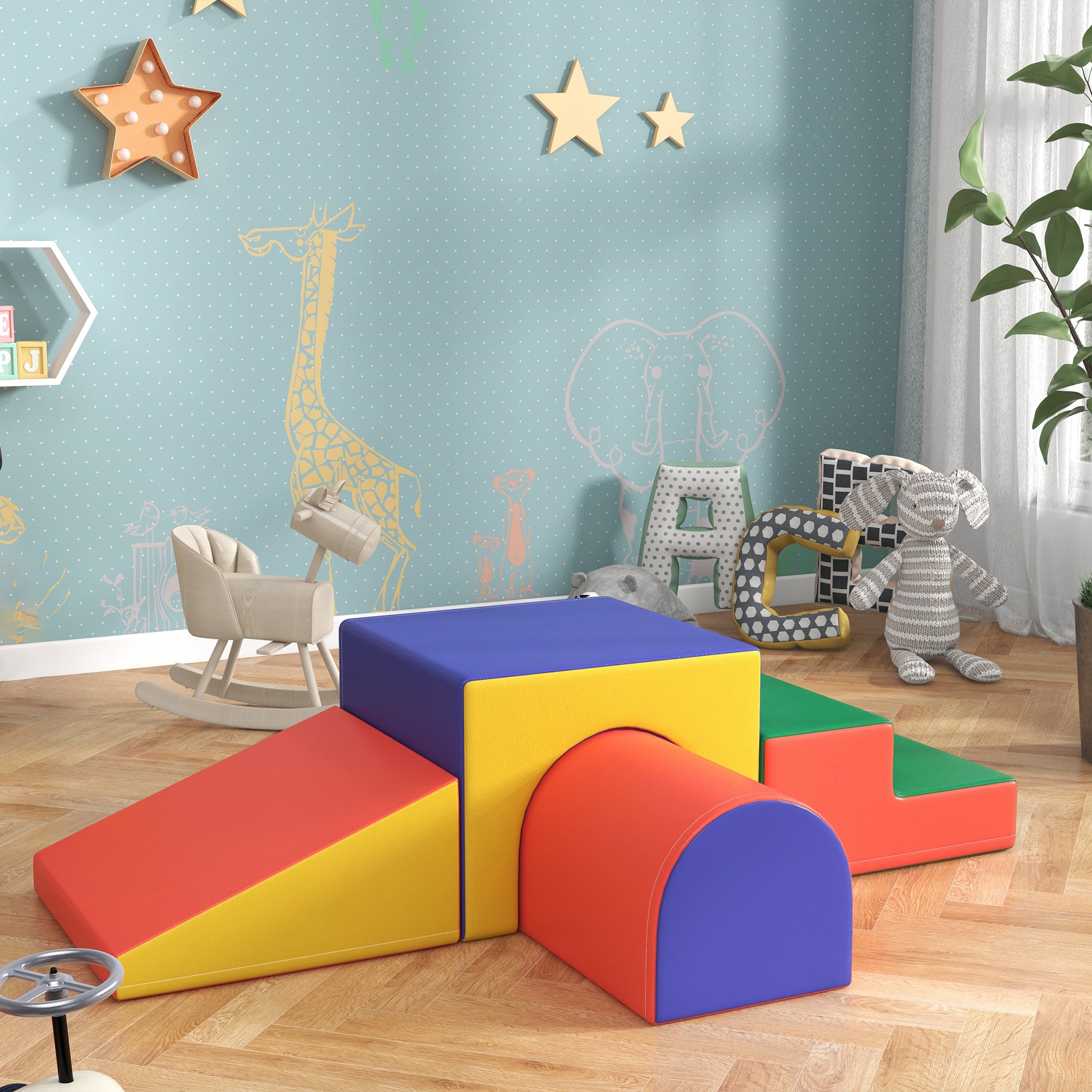 HOMCOM 4-Piece Soft Play Set for Toddlers 1-3 Years, Red - North Peak Garden Furniture