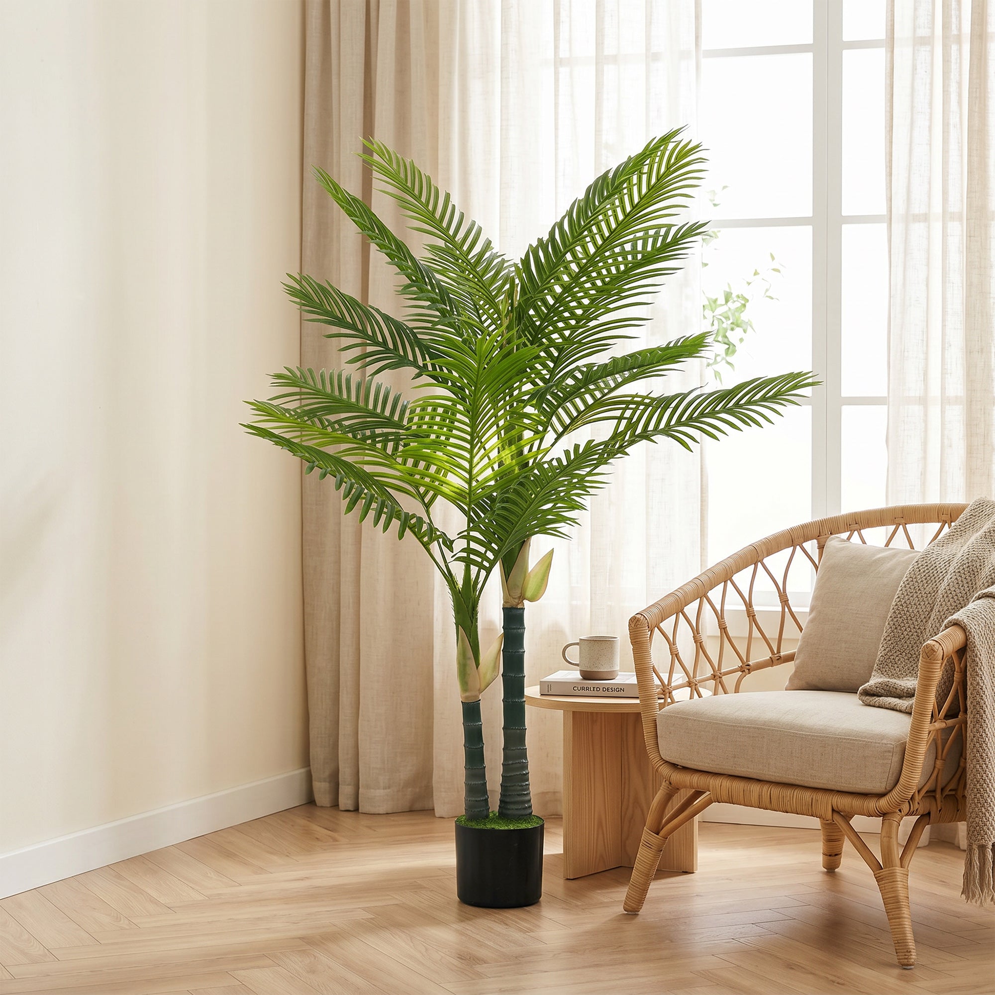 HOMCOM Artificial Palm Tree with 16 PEVA Leaves, 150cm Decorative Artificial Plant with Pot and Moss Effect, Green