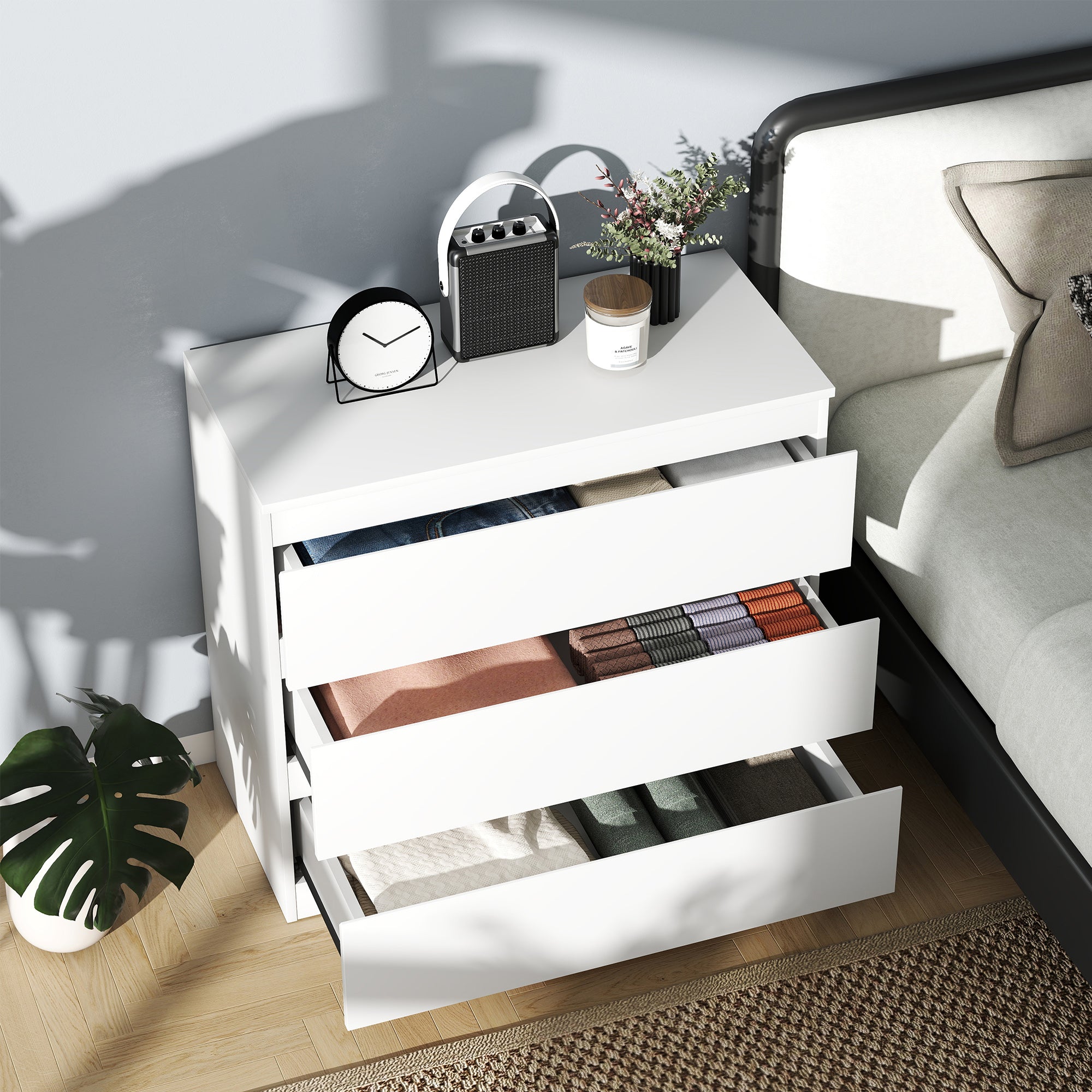 HOMCOM Chest of Drawers, 3-Drawer Storage Organiser Unit for Bedroom, Living Room, White