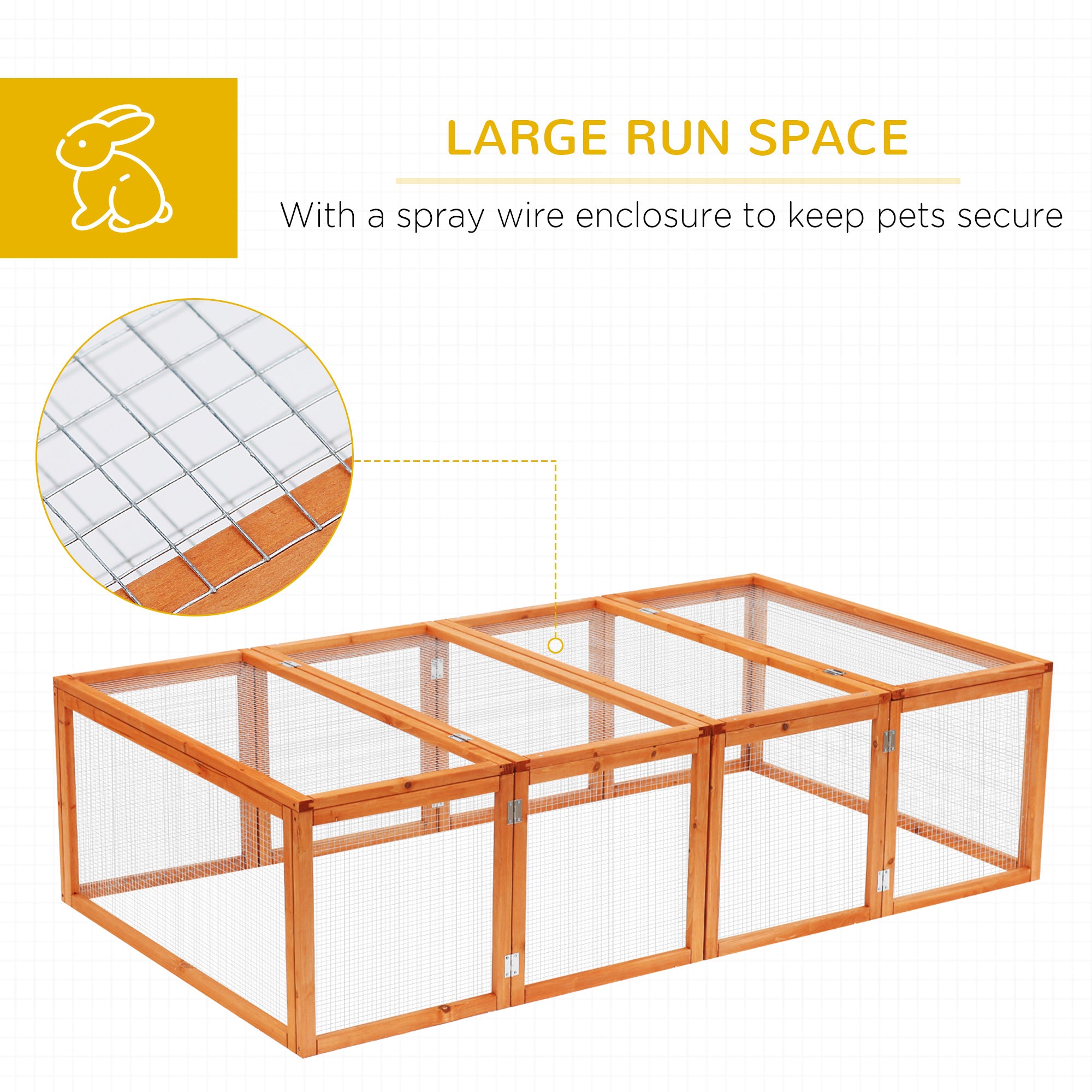 Pawhut Rabbit Run Wooden Rabbit Hutch Cage 6ft with Wire Mesh, Openable Roof, Play Space for Outdoor, 181 x 100 x 48 cm - North Peak Garden Furniture