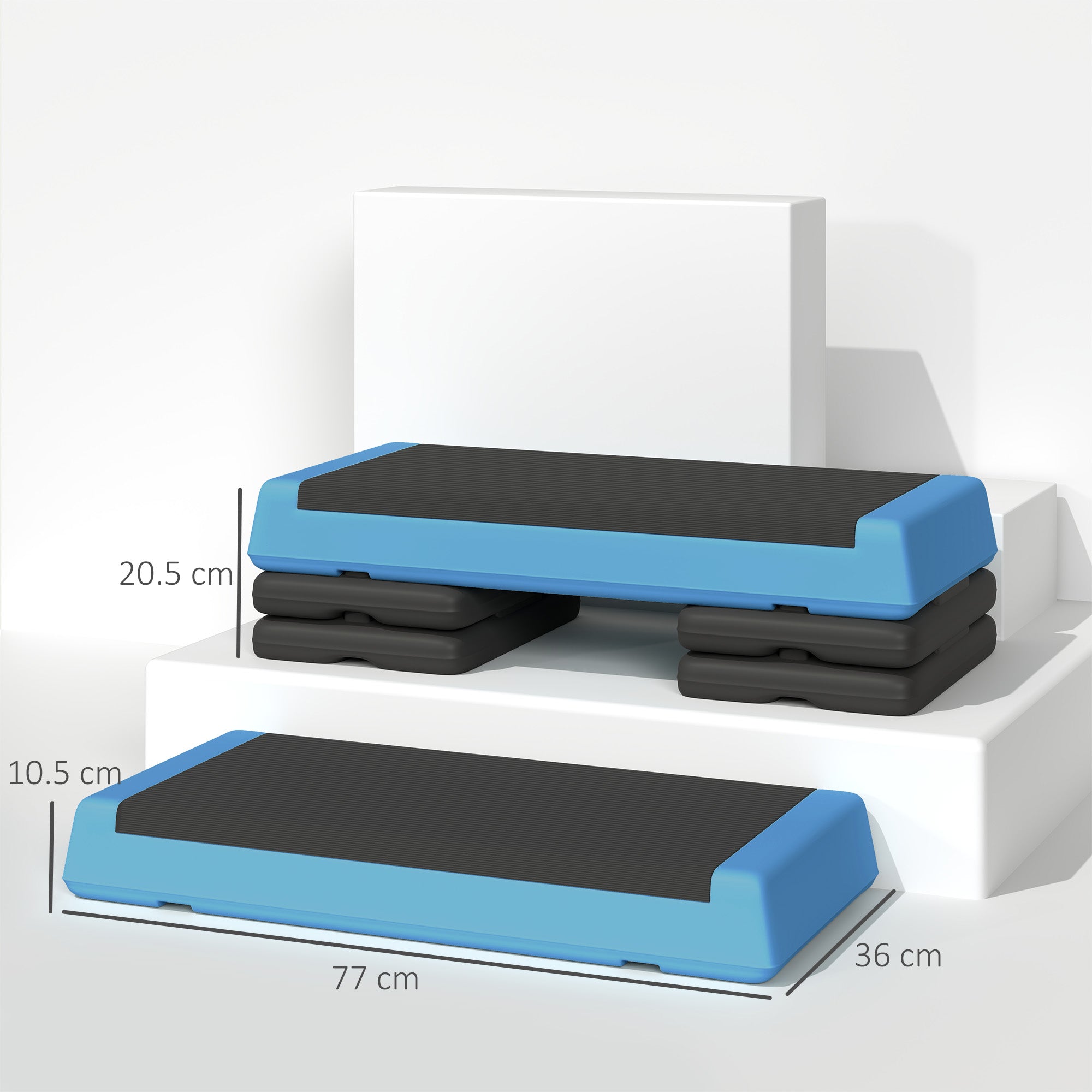 SPORTNOW Fitness Stepper, 3-Height Adjustable Aerobic Step, Non-Slip Exercise Step Board for Home Gym Office Workout, 10.5cm, 15.5cm, 20.5cm, Sky Blue - North Peak Garden Furniture