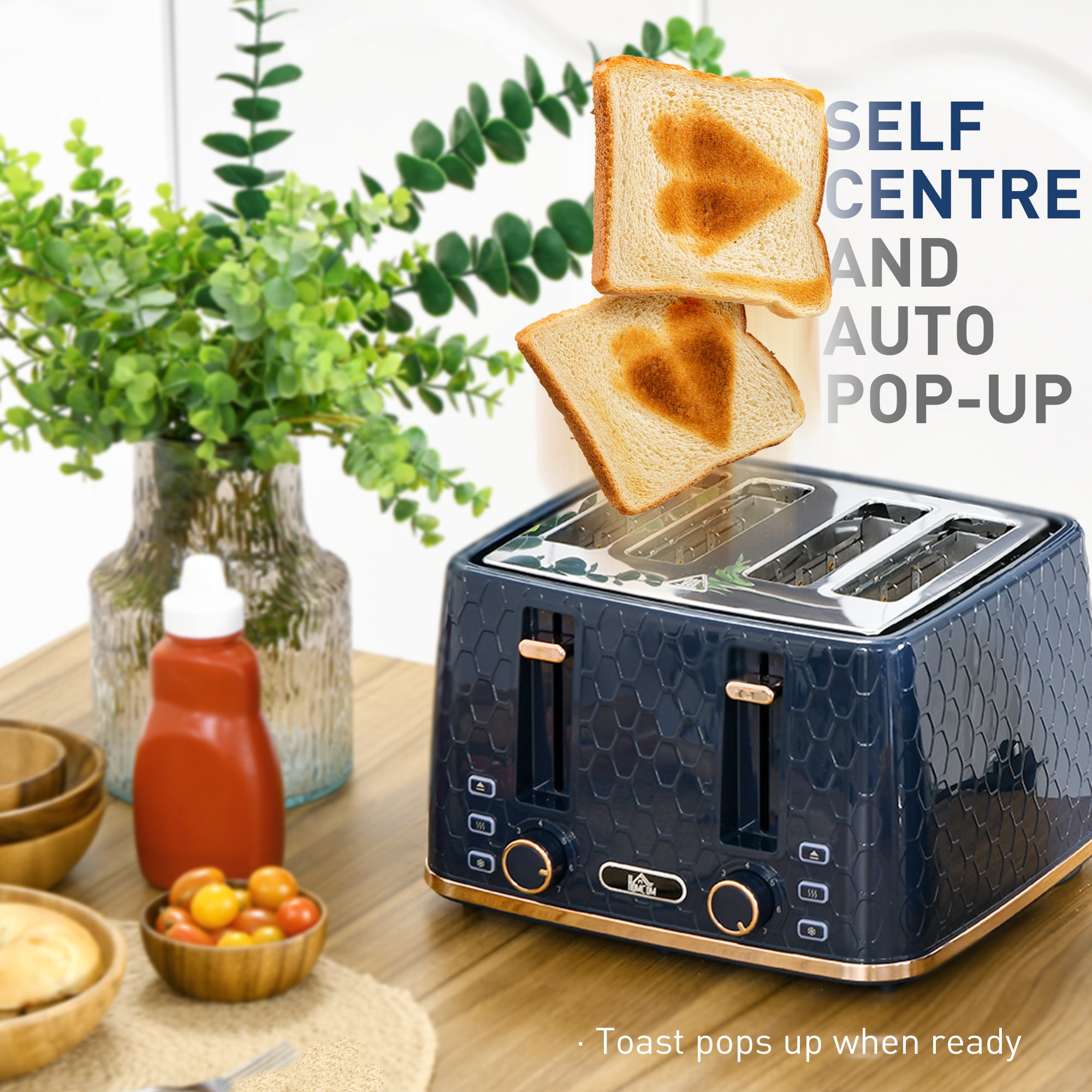 HOMCOM Kettle and Toaster Set, 1.7L 3000W Fast Boil Jug Kettle with Auto Shut Off, 4 Slice Toaster with 7 Level Browning Controls & Crumb Tray, Blue - North Peak Garden Furniture