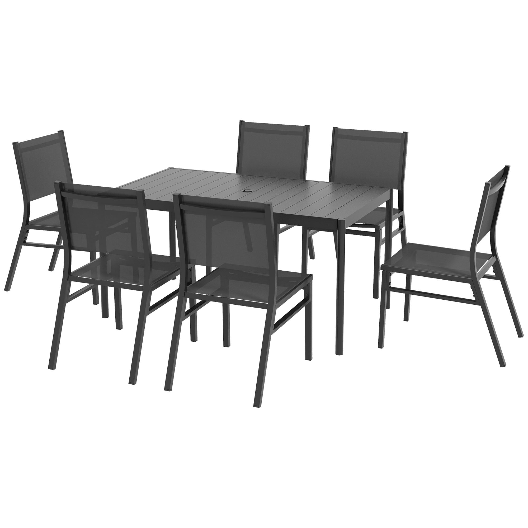 Outsunny Seven-Piece Steel Dining Set, with Aluminium-Top Table