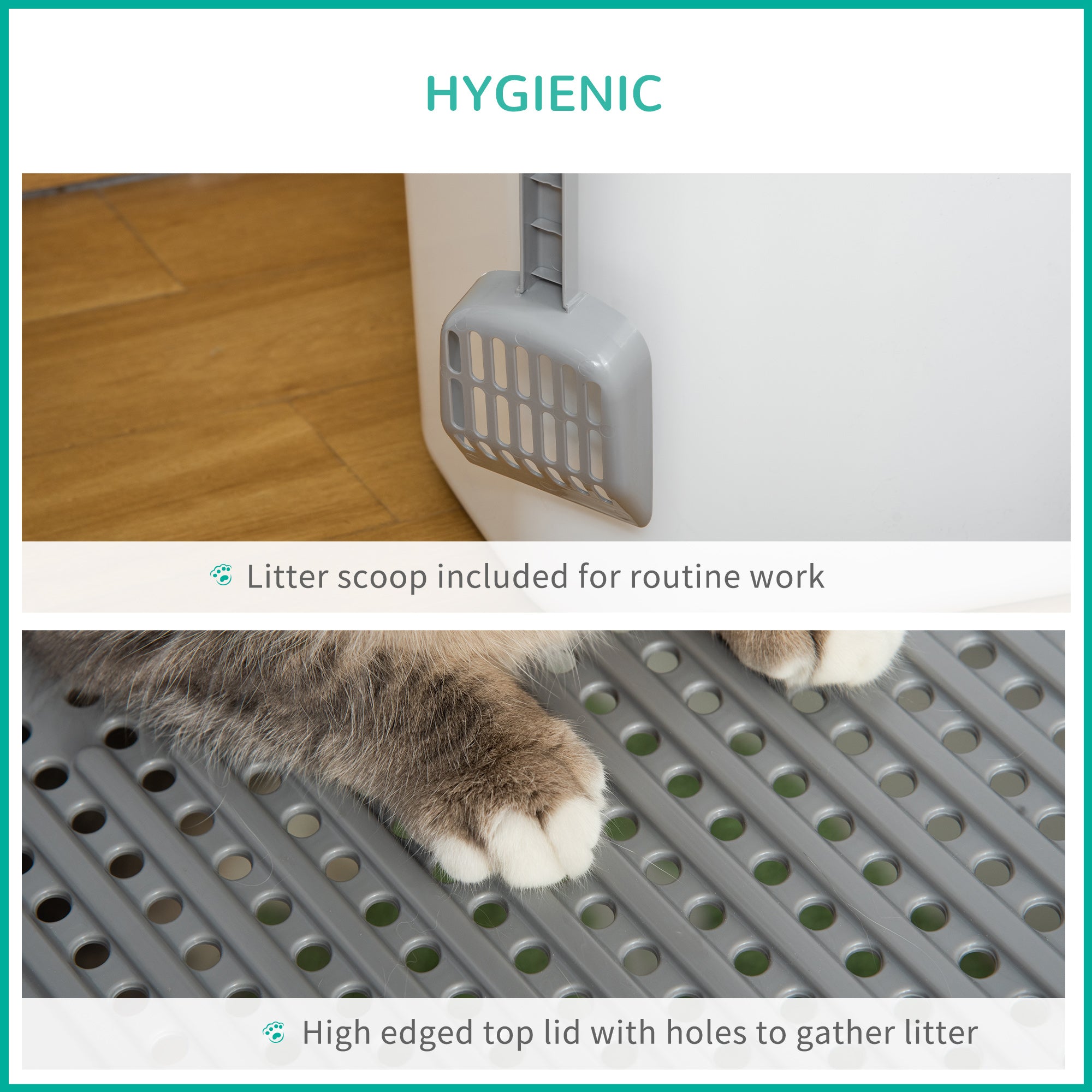 PawHut Cat Litter Box Pet Toilet Enclosed Kitten Pan w/ Front Entrance Top exit Scoop, White - North Peak Garden Furniture
