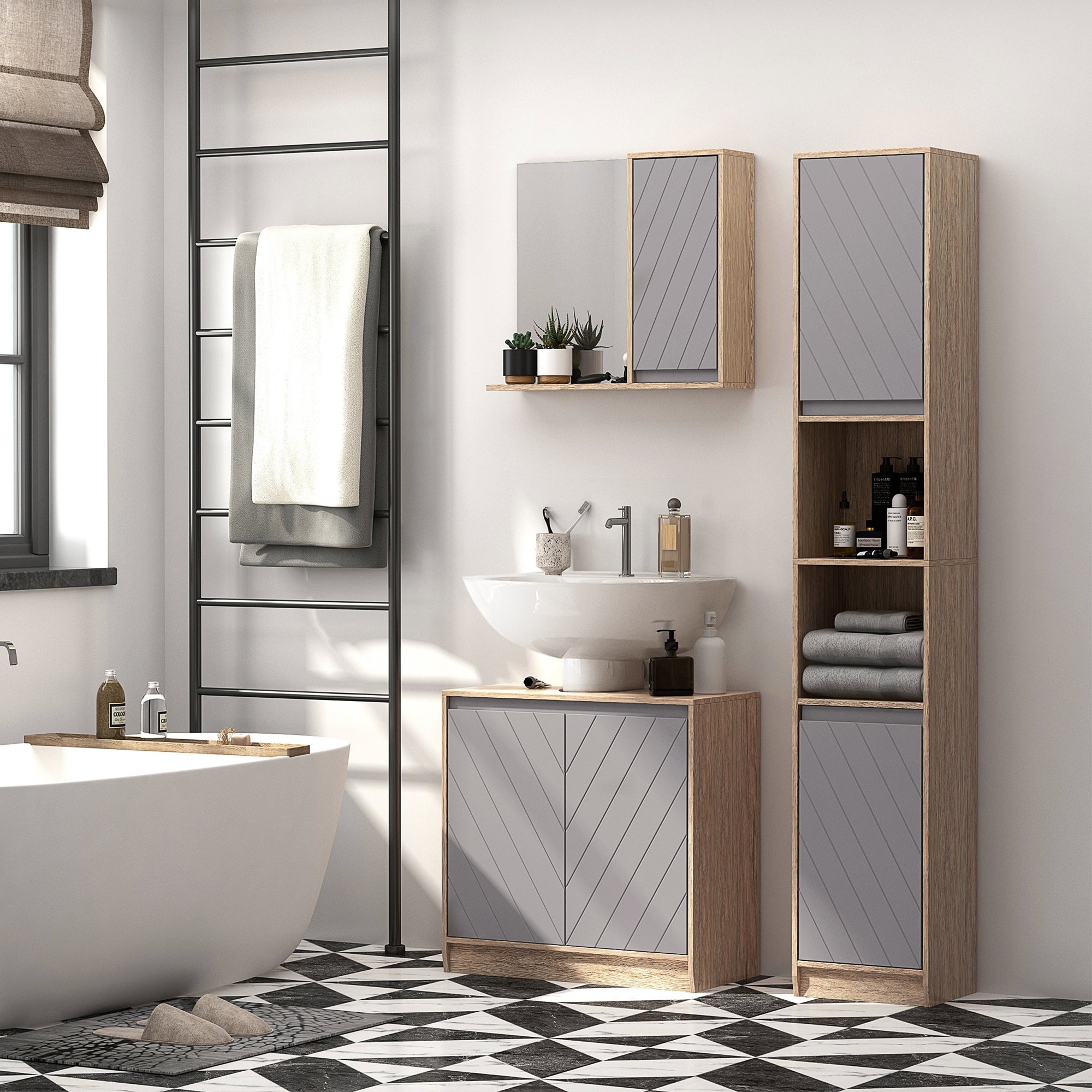 HOMCOM Under Sink Storage Cabinet Floor Standing Cupboard w/ Adjustable Shelf Bathroom Cabinet 2 Doors Versatile Style Grey - North Peak Garden Furniture