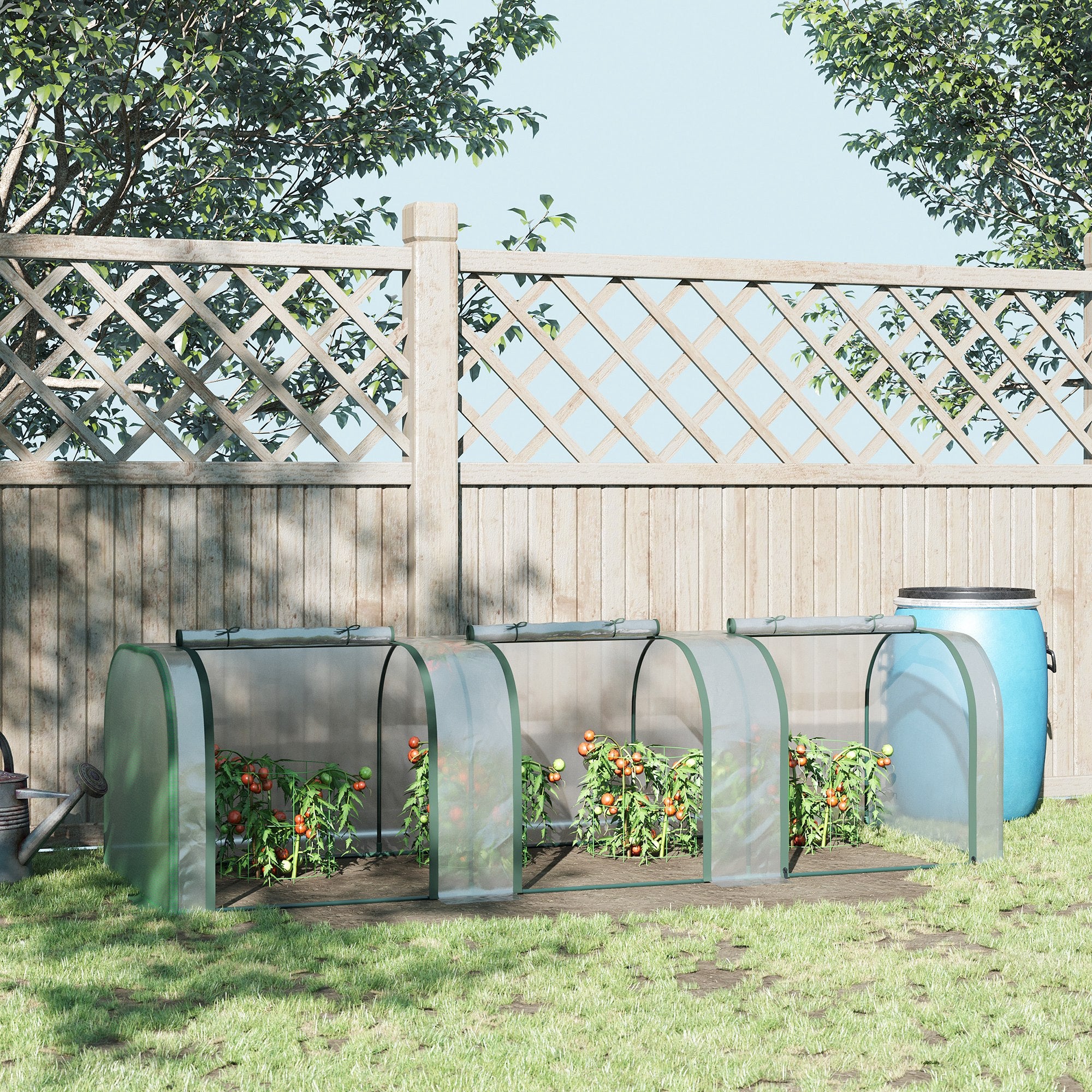Outsunny PVC Tunnel Greenhouse Green Grow House Steel Frame for Garden Backyard with Zipper Doors 295x100x80 cm, Clear - North Peak Garden Furniture