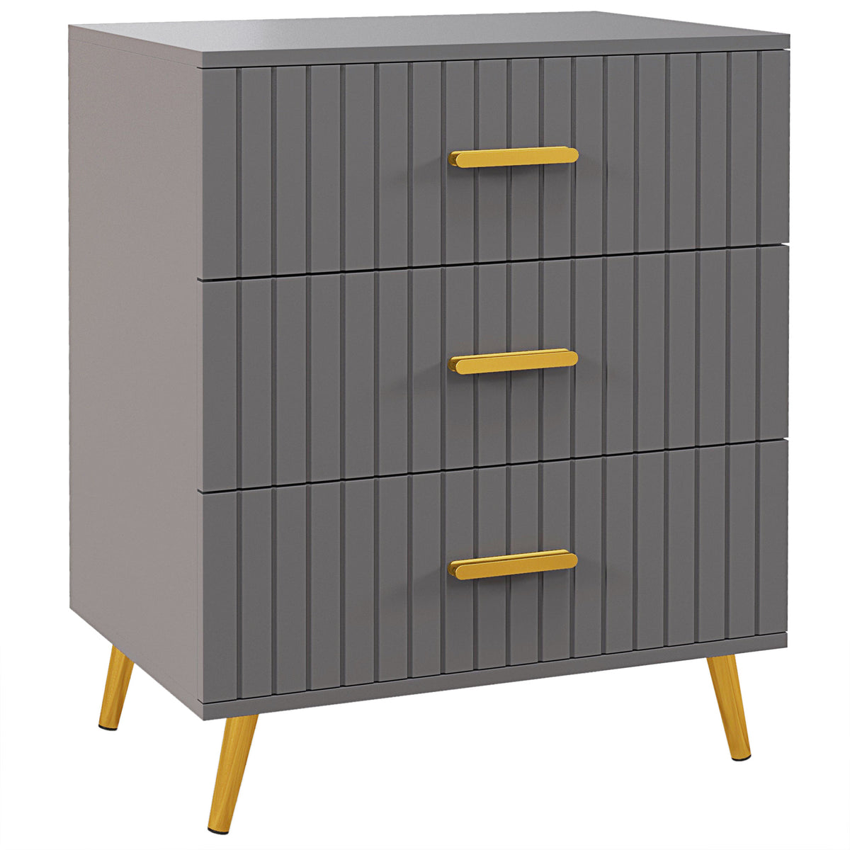 HOMCOM Three Drawer Embossed Line Dresser - Grey/Gold Tone