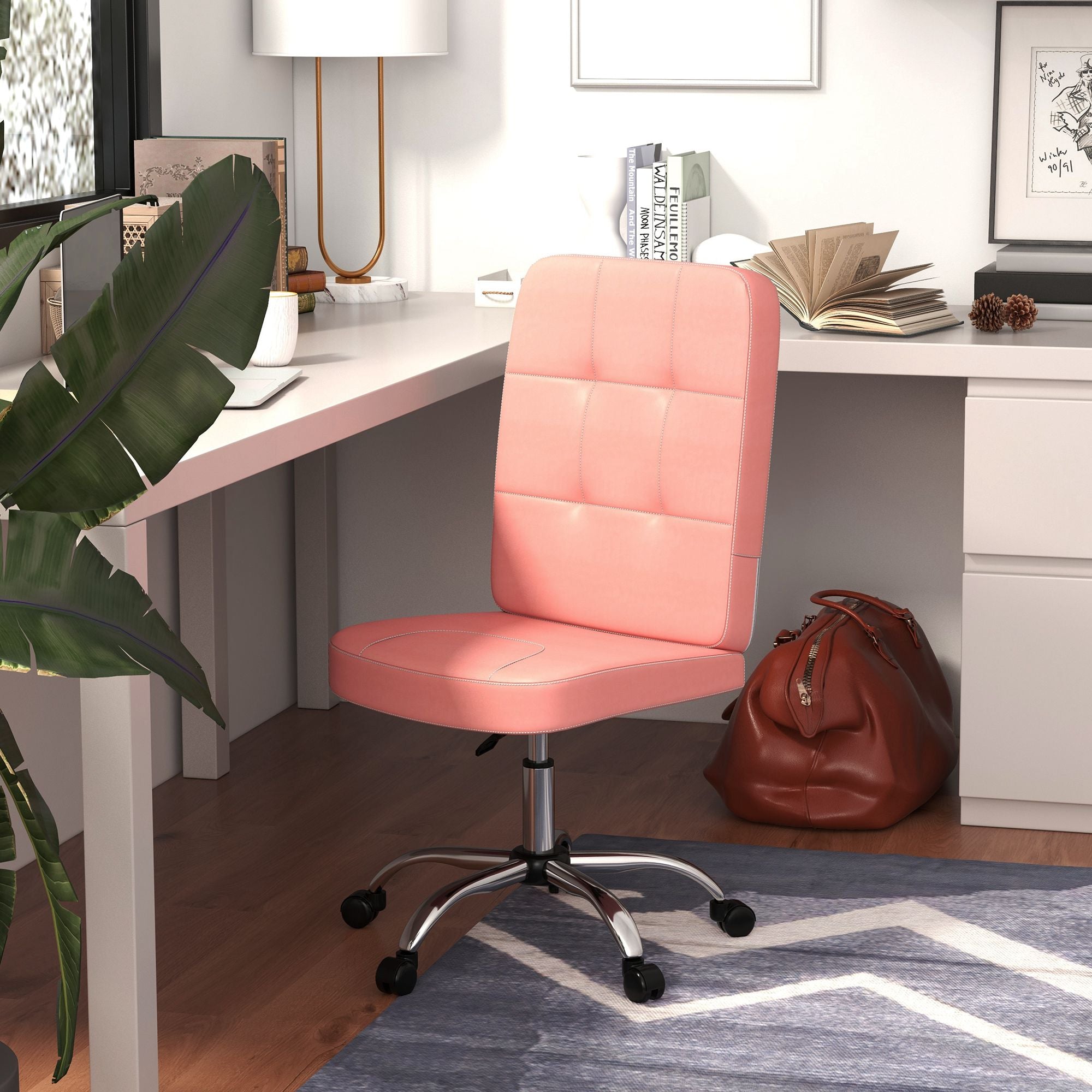 Vinsetto Armless Faux Leather Office Chair - Pink - North Peak Garden Furniture